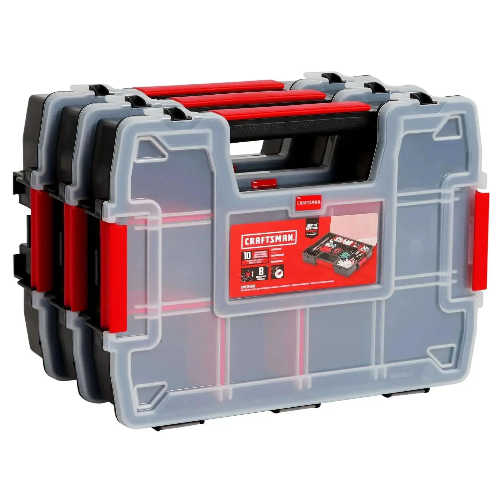 Three Pack Small Parts Organizer With Ten Compartments And Removable Dividers, Secure Latch Lids For Sturdy Stacking, 90 Degree Angle Design For Easy Customization, Ideal D I Y Tool And Hardware Storage