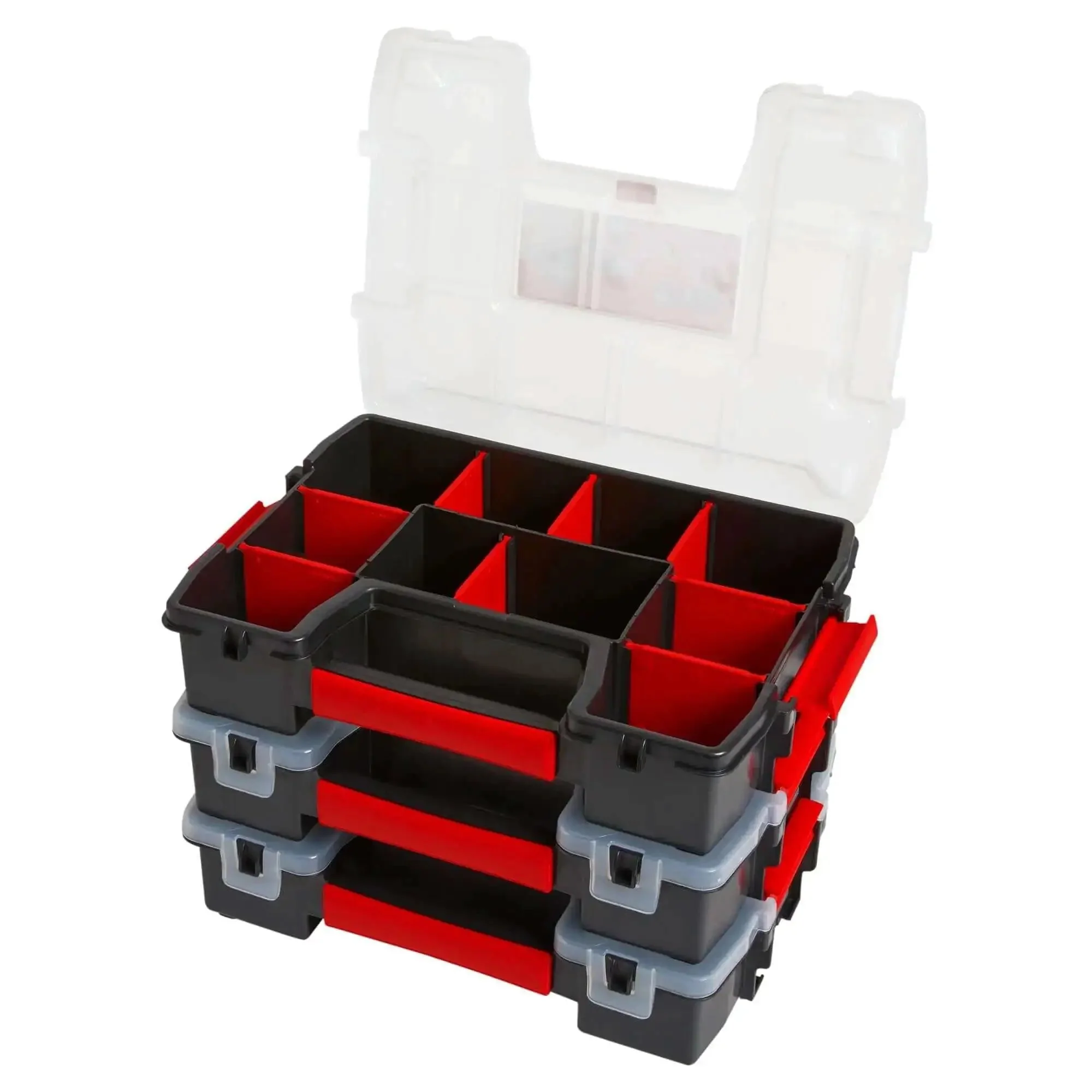 Three Pack Small Parts Organizer With Ten Compartments And Removable Dividers, Secure Latch Lids For Sturdy Stacking, 90 Degree Angle Design For Easy Customization, Ideal D I Y Tool And Hardware Storage - Image 5