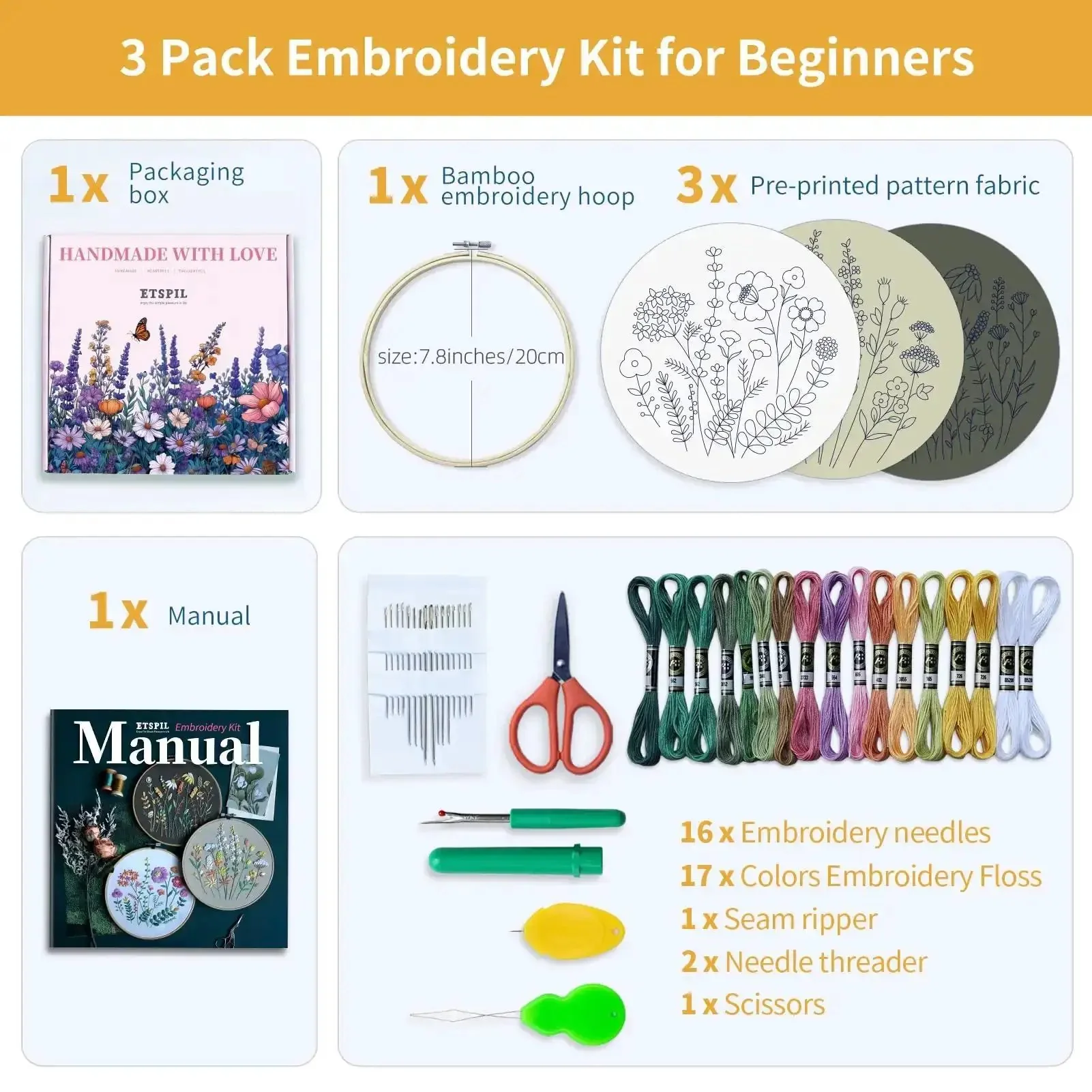 Three Piece Beginner Embroidery Kit For Adults With Floral Designs Including Embroidery Hoop Colorful Threads Tools And Easy Step By Step Instructions Plus Video Tutorial - Image 6