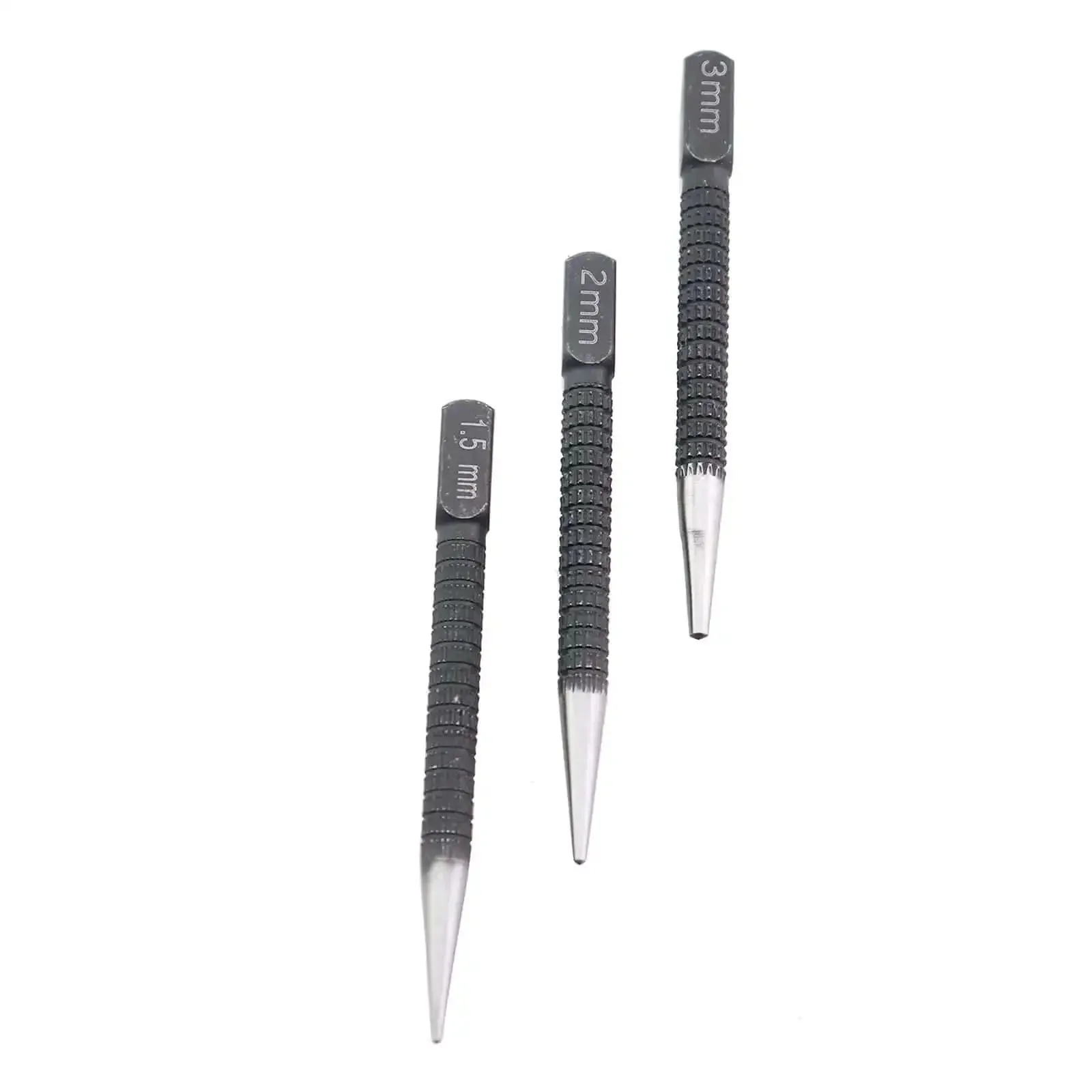 Three Piece Black High Carbon Steel Center Punch Drill Kit With 1.5mm 2mm 3mm Tips, Precision Marking Tool For Metal And Wood Openings, Ergonomic Grip For Precise Pointing And Quick, Tidy Positioning, Ideal For Maintenance And Installations - Image 2