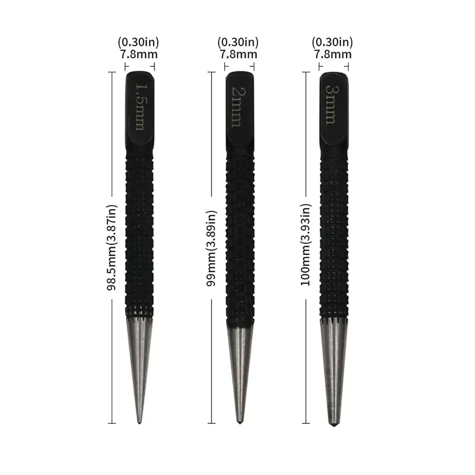 Three Piece Black High Carbon Steel Center Punch Drill Kit With 1.5mm 2mm 3mm Tips, Precision Marking Tool For Metal And Wood Openings, Ergonomic Grip For Precise Pointing And Quick, Tidy Positioning, Ideal For Maintenance And Installations - Image 5