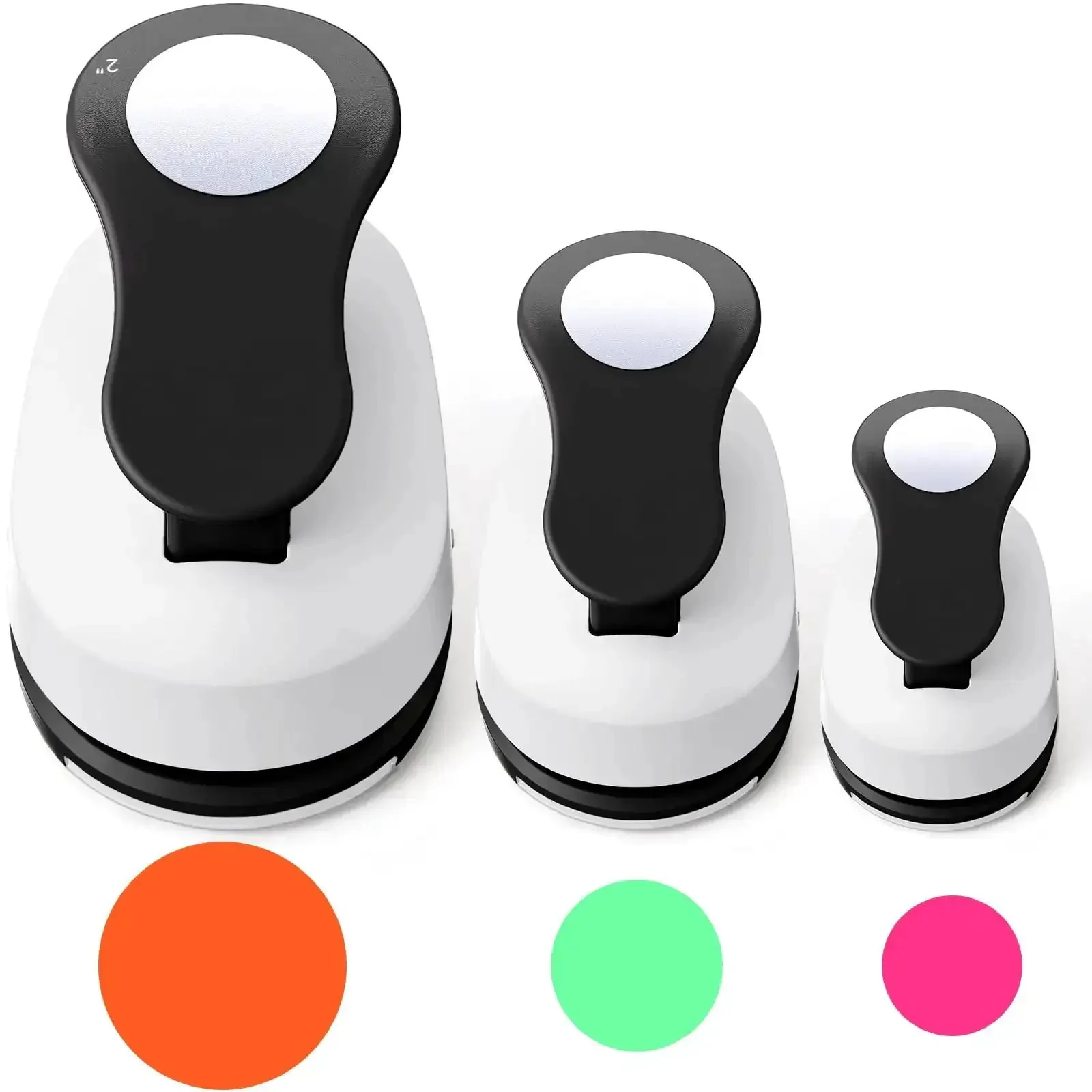 Three Piece Circle Punch Set 2 Inch 1 5 Eighth Inch And 1 Inch Black Paper Punches For Card Making Scrapbooking DIY Albums And Photos Plus 10 Colorful Sticker Papers
