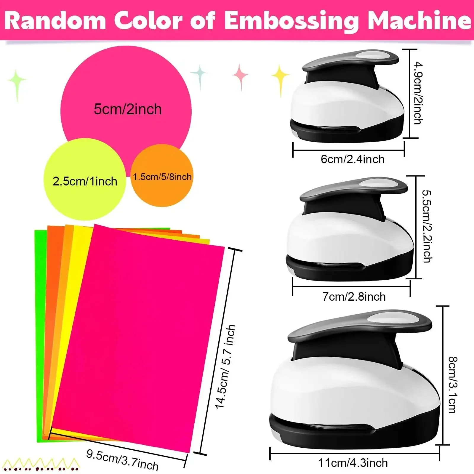 Three Piece Circle Punch Set 2 Inch 1 5 Eighth Inch And 1 Inch Black Paper Punches For Card Making Scrapbooking DIY Albums And Photos Plus 10 Colorful Sticker Papers - Image 6