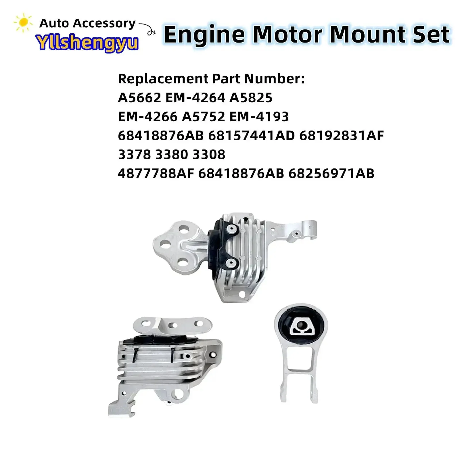 Three Piece Engine And Transmission Mount Kit For Jeep Cherokee 2014 To 2019 And Chrysler 200 2015 To 2017 Replacement For 3378 3380 3308 Steel And Aluminum Chassis Mount Ready To Go - Image 4