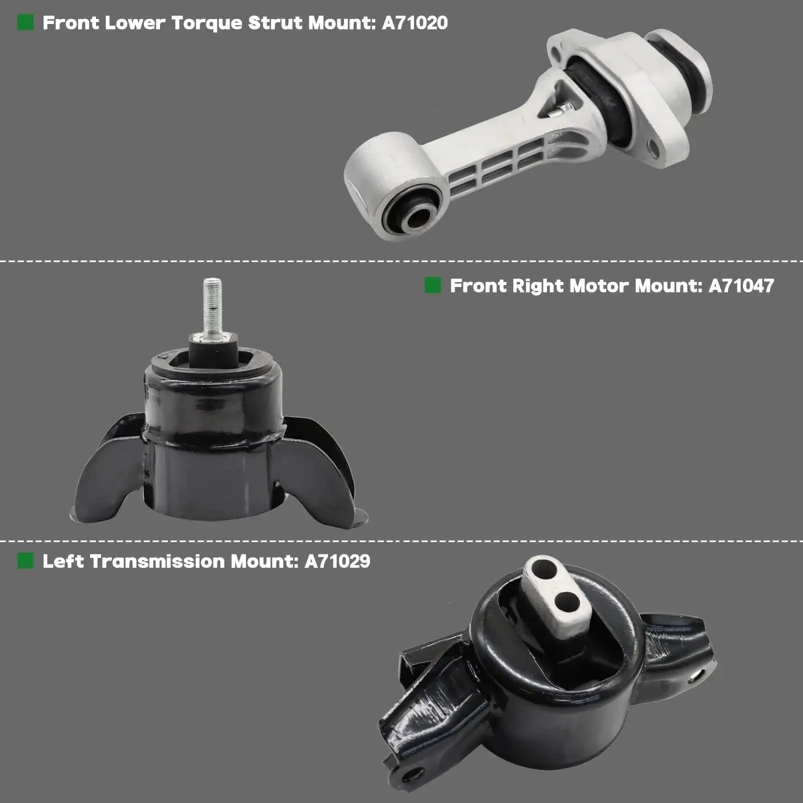 Three Piece Engine Motor And Transmission Mount Kit For Forte Accent Rio 1.6L 1.8L Auto Transmission 2012-2017 Replace EM9797 EM9758 EM9761 A71047 A71004 A71020 A71029 Direct Fit Premium Quality - Image 7