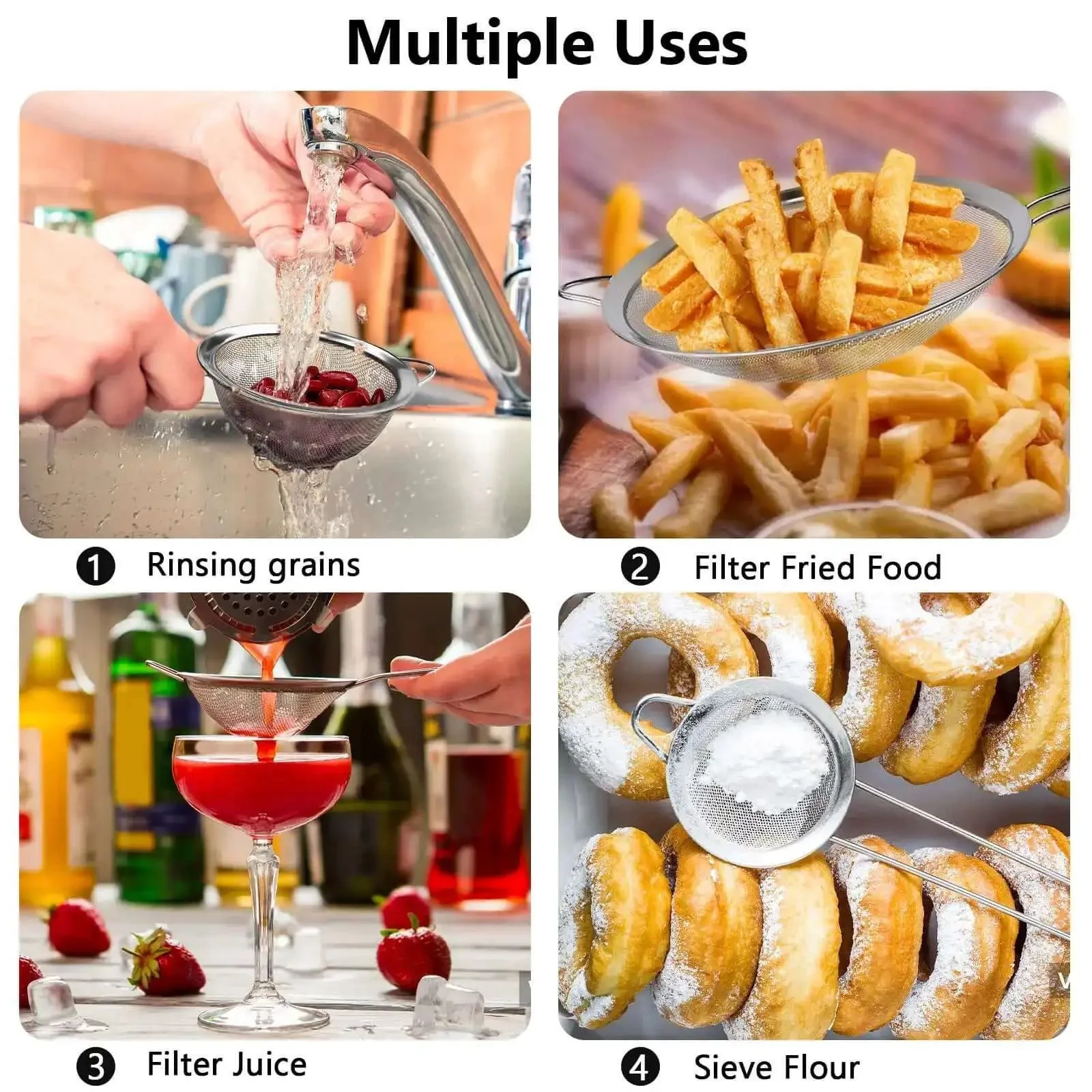 Three Piece Fine Mesh Strainer Set With Handles For Sifting Wet Or Dry Ingredients In The Kitchen Go To Stainless Steel Sieve Ideal For Rice Juice Quinoa Flour Baking Includes 3.15 Inch 5.5 Inch And 7.87 Inch Strainers - Image 5