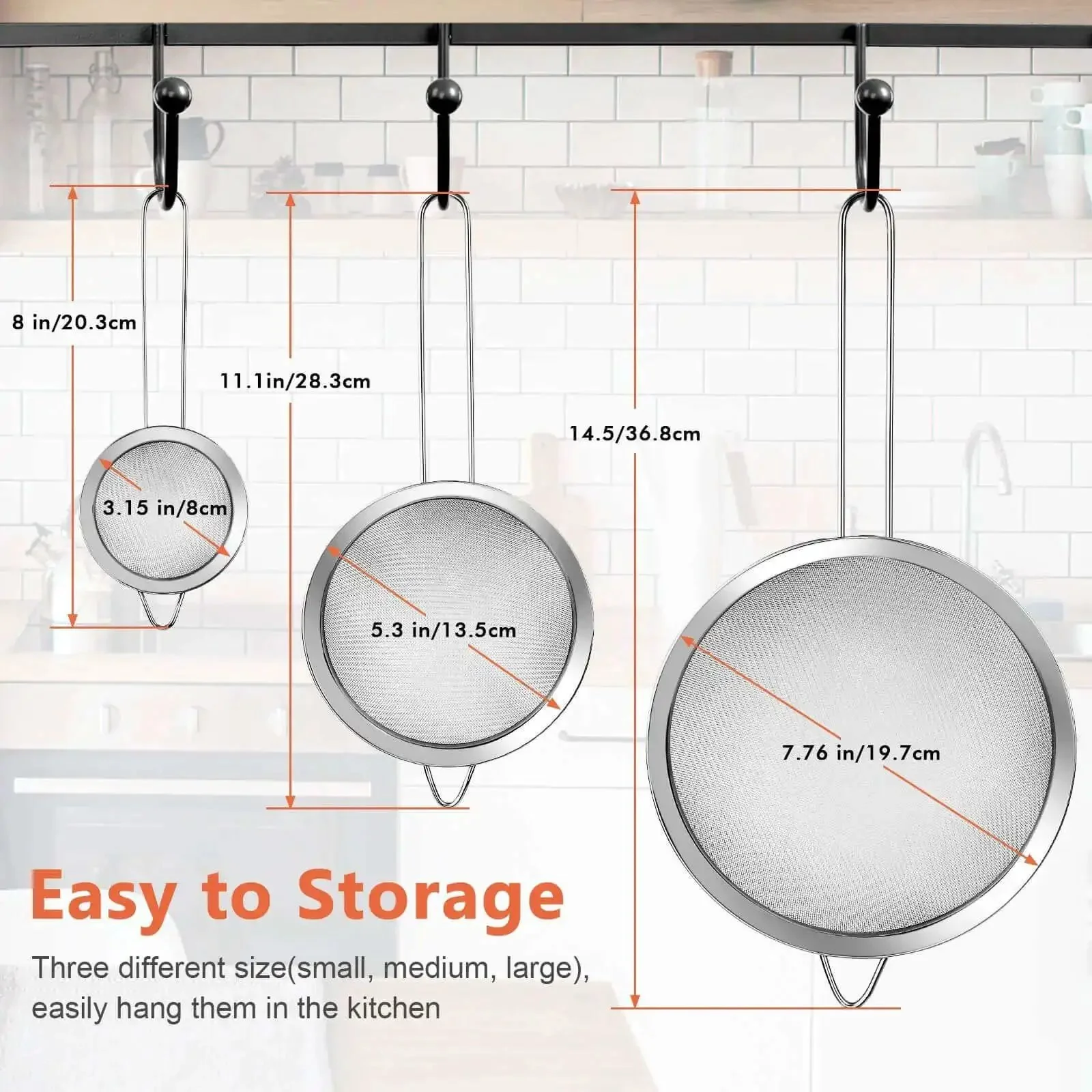 Three Piece Fine Mesh Strainer Set With Handles For Sifting Wet Or Dry Ingredients In The Kitchen Go To Stainless Steel Sieve Ideal For Rice Juice Quinoa Flour Baking Includes 3.15 Inch 5.5 Inch And 7.87 Inch Strainers - Image 7