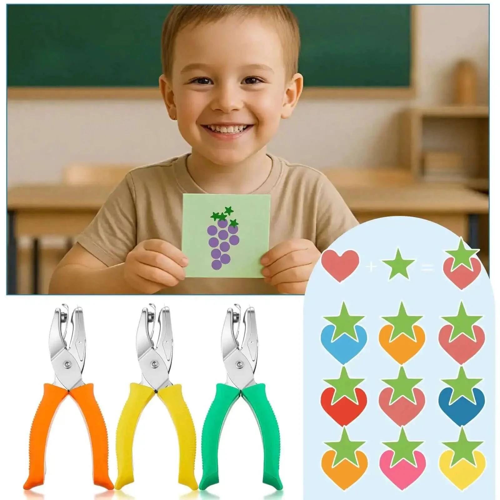 Three Piece Hole Punch Set With Round Heart And Star Shapes For One Quarter Inch And Three Sixteenth Inch Holes, Handy For DIY Tags Tickets And Scrapbooks, Handheld Metal Punches With Soft Grip For Easy Crafts And Card Making - Image 4