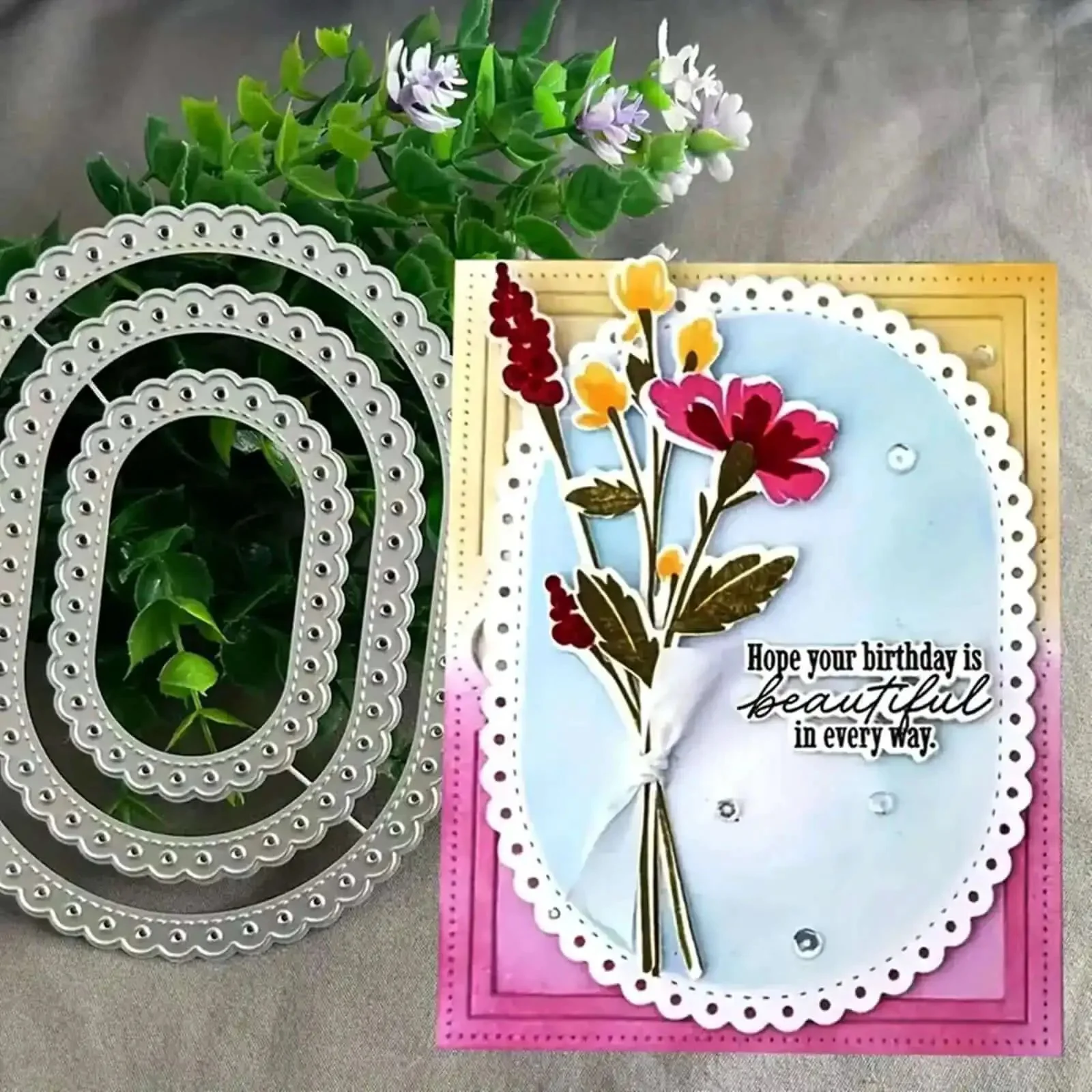 Three Piece Lace Oval Metal Die Cuts Set With Stitched Nesting Tag Frames For Scrapbooking And Card Making Dope Embossing Dies For DIY Photo Projects Tags And Gift Card Creations - Image 5