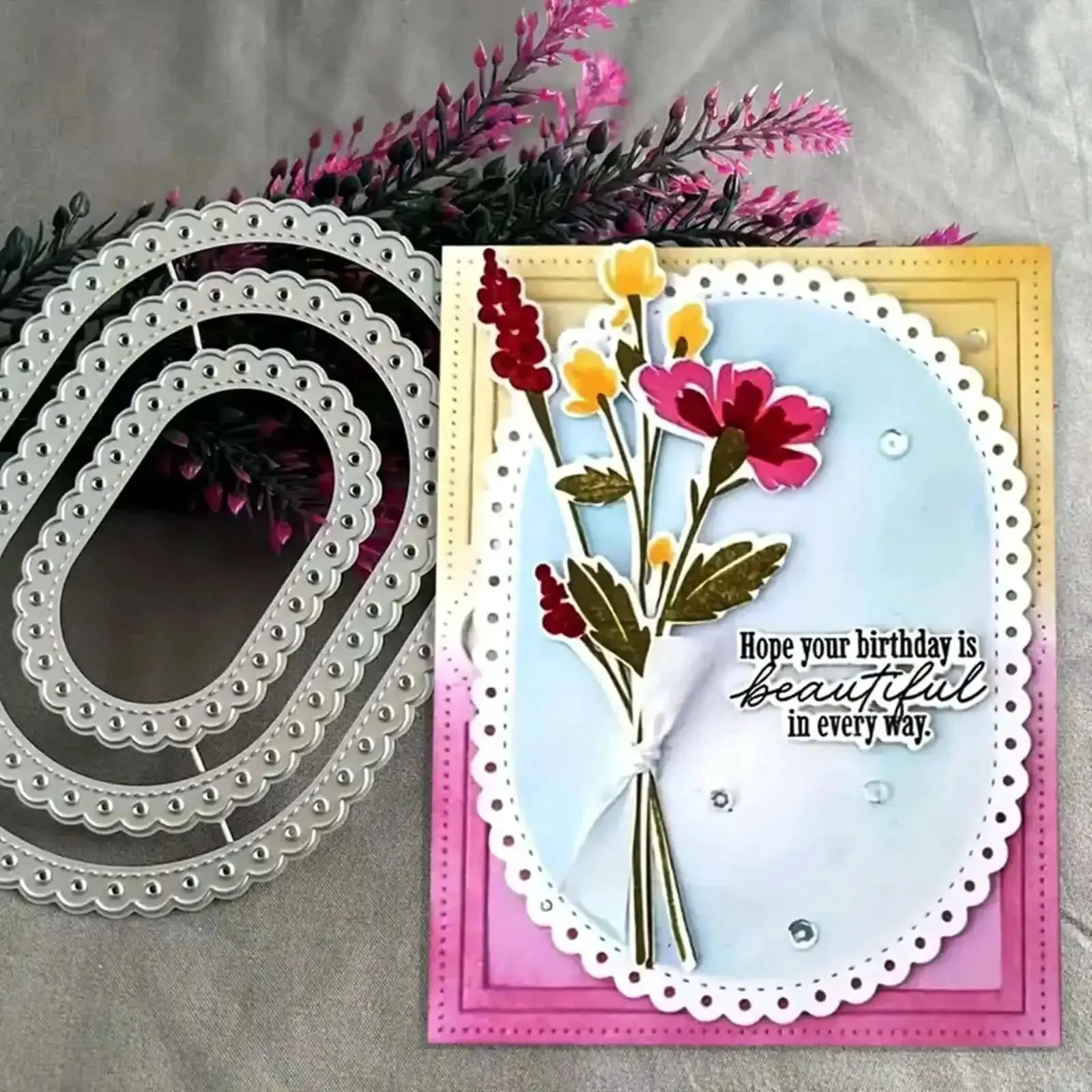 Three Piece Lace Oval Metal Die Cuts Set With Stitched Nesting Tag Frames For Scrapbooking And Card Making Dope Embossing Dies For DIY Photo Projects Tags And Gift Card Creations - Image 6