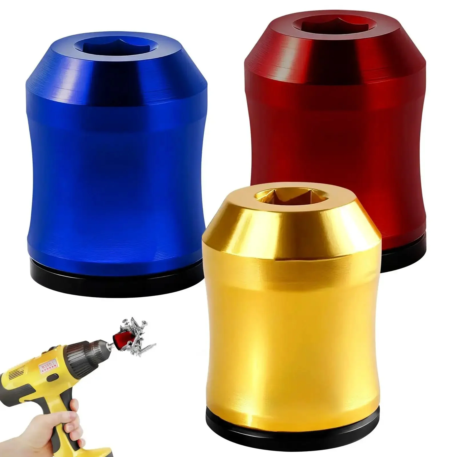 Three Piece Magnetic Screw Ring Set For Drills And Power Tools Super Handy Removable Alloy Screw Holder And Universal Bit Holder For Hex Drivers And Power Bits Ideal For DIY Repairs And Quick Fixes