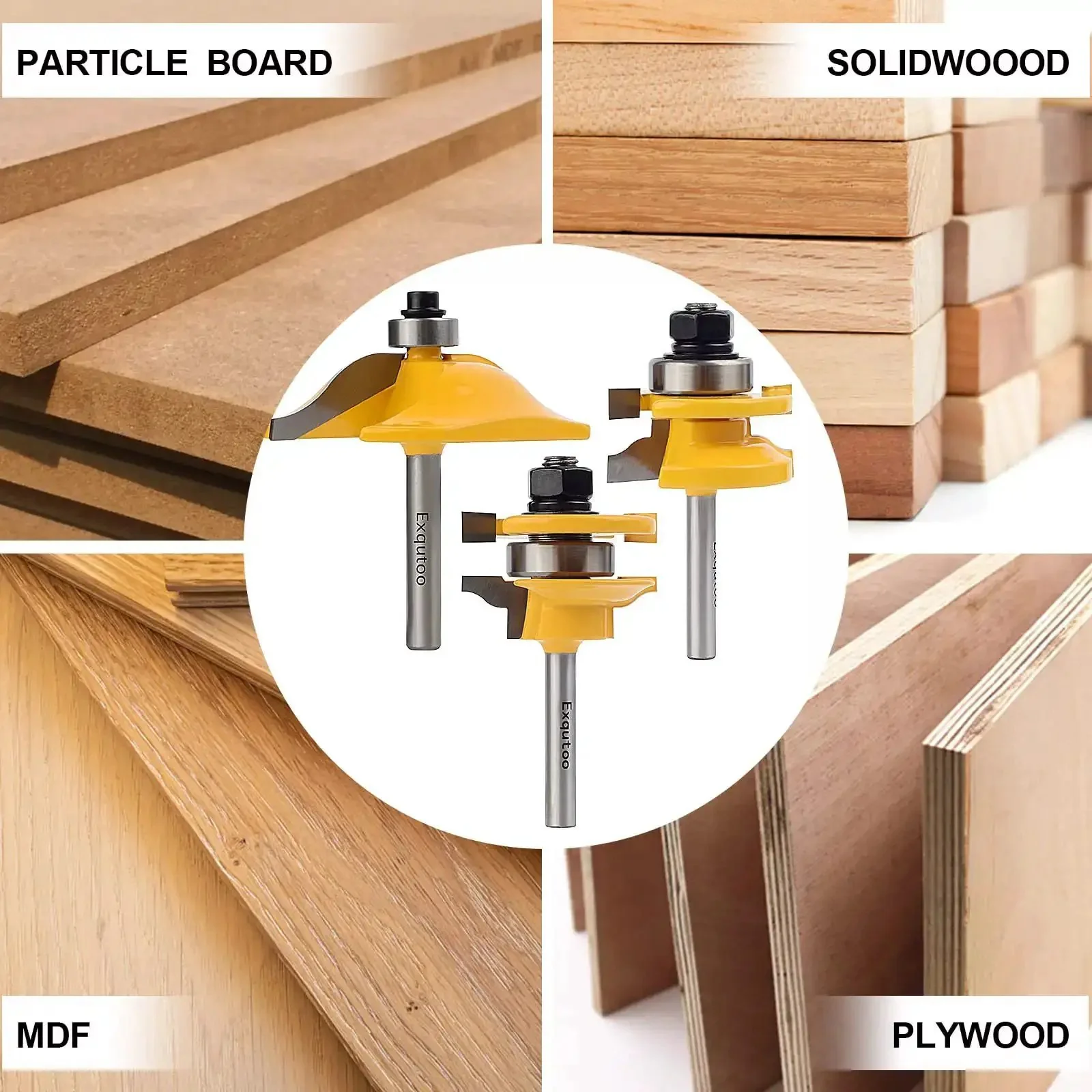 Three Piece One Quarter Inch Shank Router Bit Set For Raised Panel Cabinet Doors And Window Frames Cemented Carbide Woodworking Bits For Slick Pro Grade Cuts Tenon Joint Cutter Diameter One And Five Eighths Inches - Image 2
