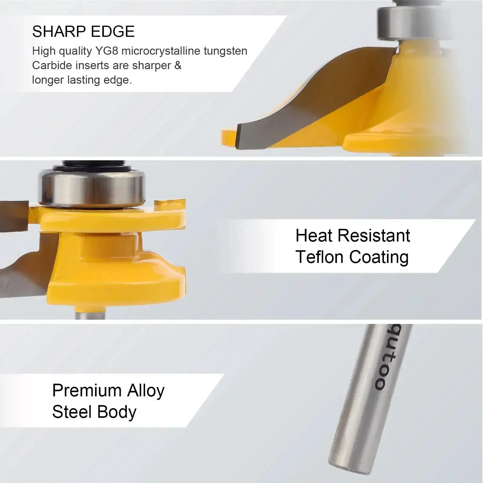 Three Piece One Quarter Inch Shank Router Bit Set For Raised Panel Cabinet Doors And Window Frames Cemented Carbide Woodworking Bits For Slick Pro Grade Cuts Tenon Joint Cutter Diameter One And Five Eighths Inches - Image 5