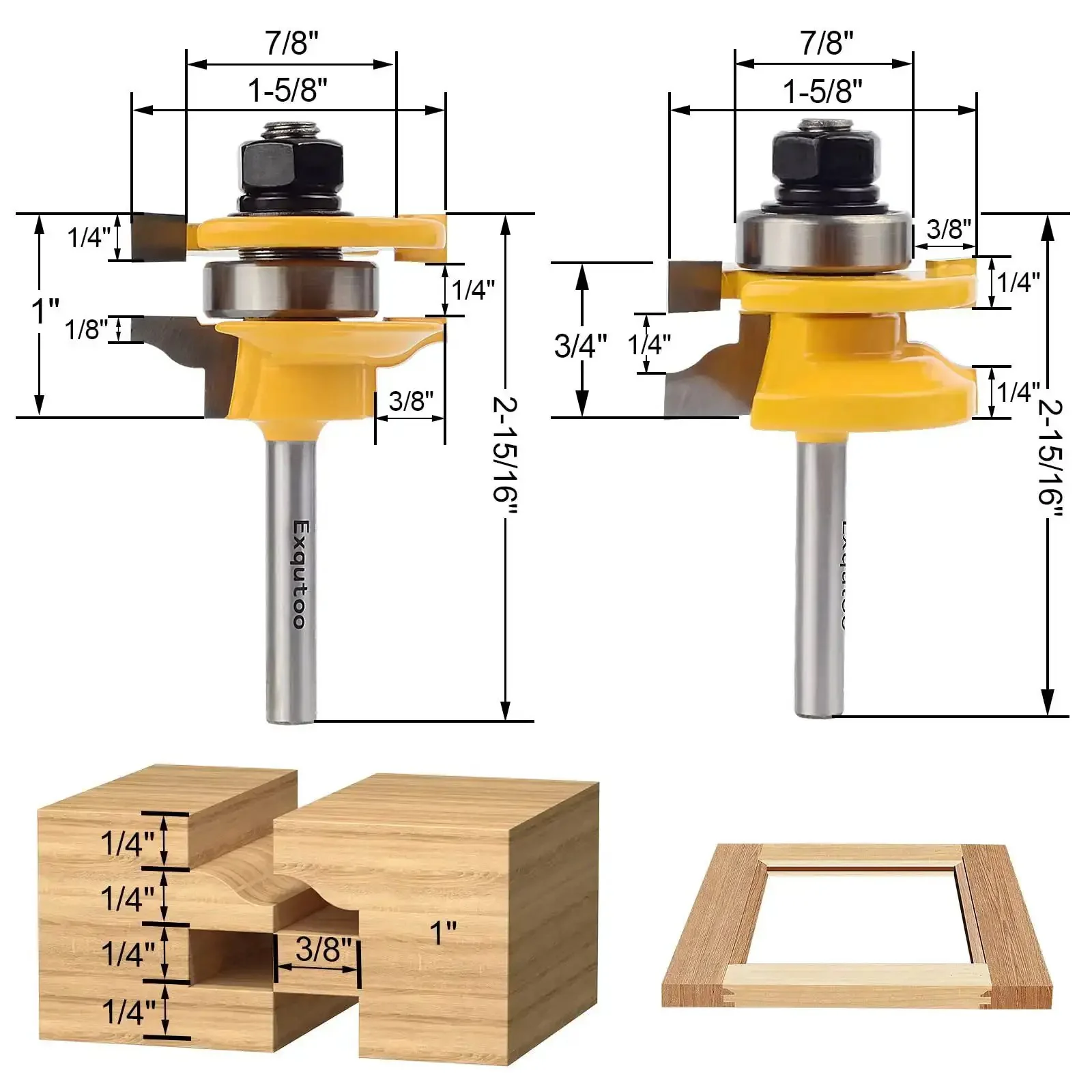Three Piece One Quarter Inch Shank Router Bit Set For Raised Panel Cabinet Doors And Window Frames Cemented Carbide Woodworking Bits For Slick Pro Grade Cuts Tenon Joint Cutter Diameter One And Five Eighths Inches - Image 6