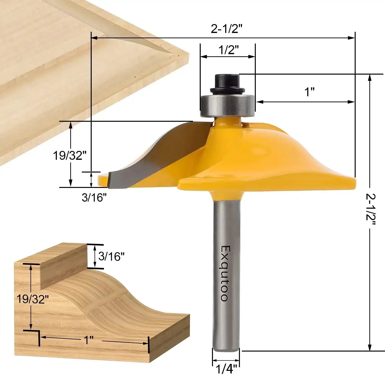 Three Piece One Quarter Inch Shank Router Bit Set For Raised Panel Cabinet Doors And Window Frames Cemented Carbide Woodworking Bits For Slick Pro Grade Cuts Tenon Joint Cutter Diameter One And Five Eighths Inches - Image 7