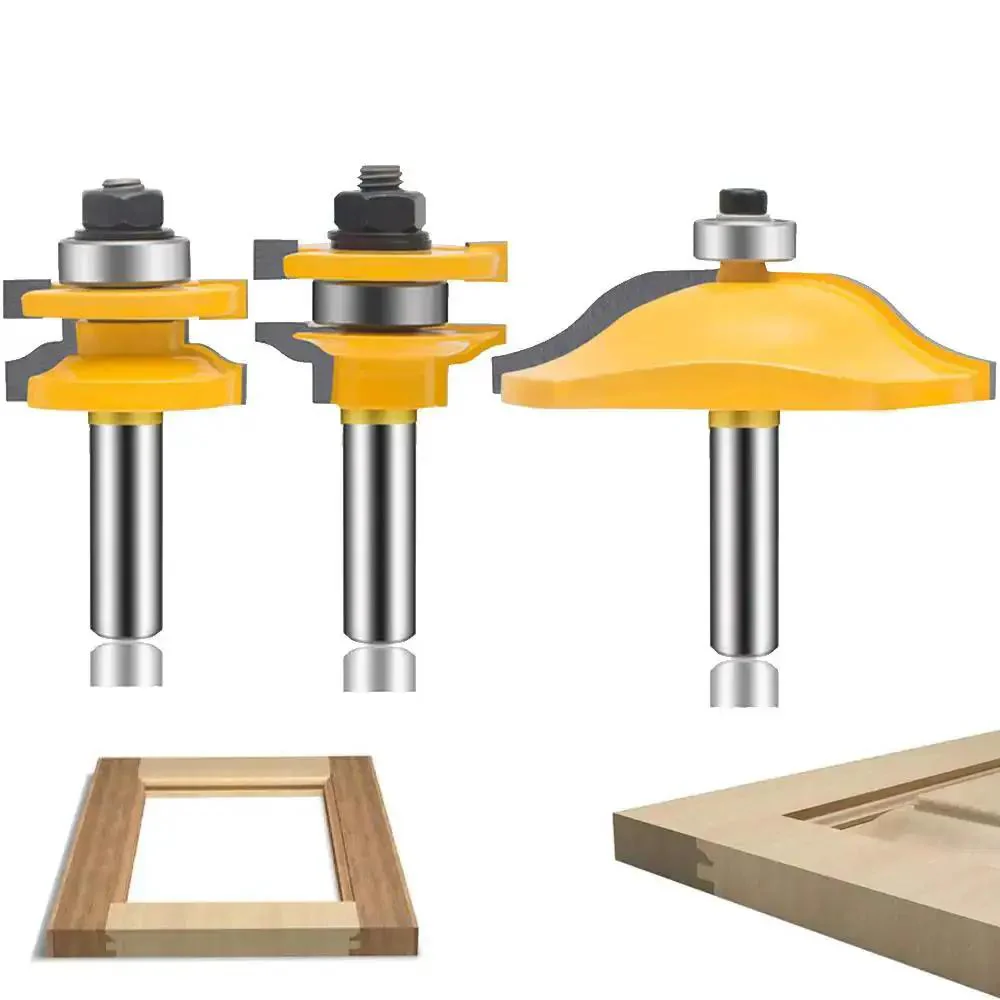 Three Piece Router Bit Set With Half Inch Shank For Round Over Raised Panel Cabinet Doors Ogee Rail And Stile Woodworking Bits Built For DIYers With Carbide Cutters For Groove And Tongue Milling