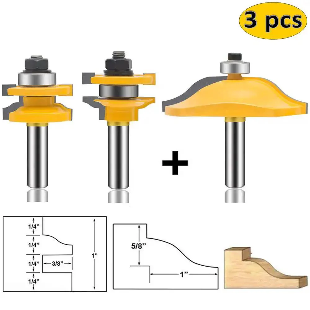 Three Piece Router Bit Set With Half Inch Shank For Round Over Raised Panel Cabinet Doors Ogee Rail And Stile Woodworking Bits Built For DIYers With Carbide Cutters For Groove And Tongue Milling - Image 2