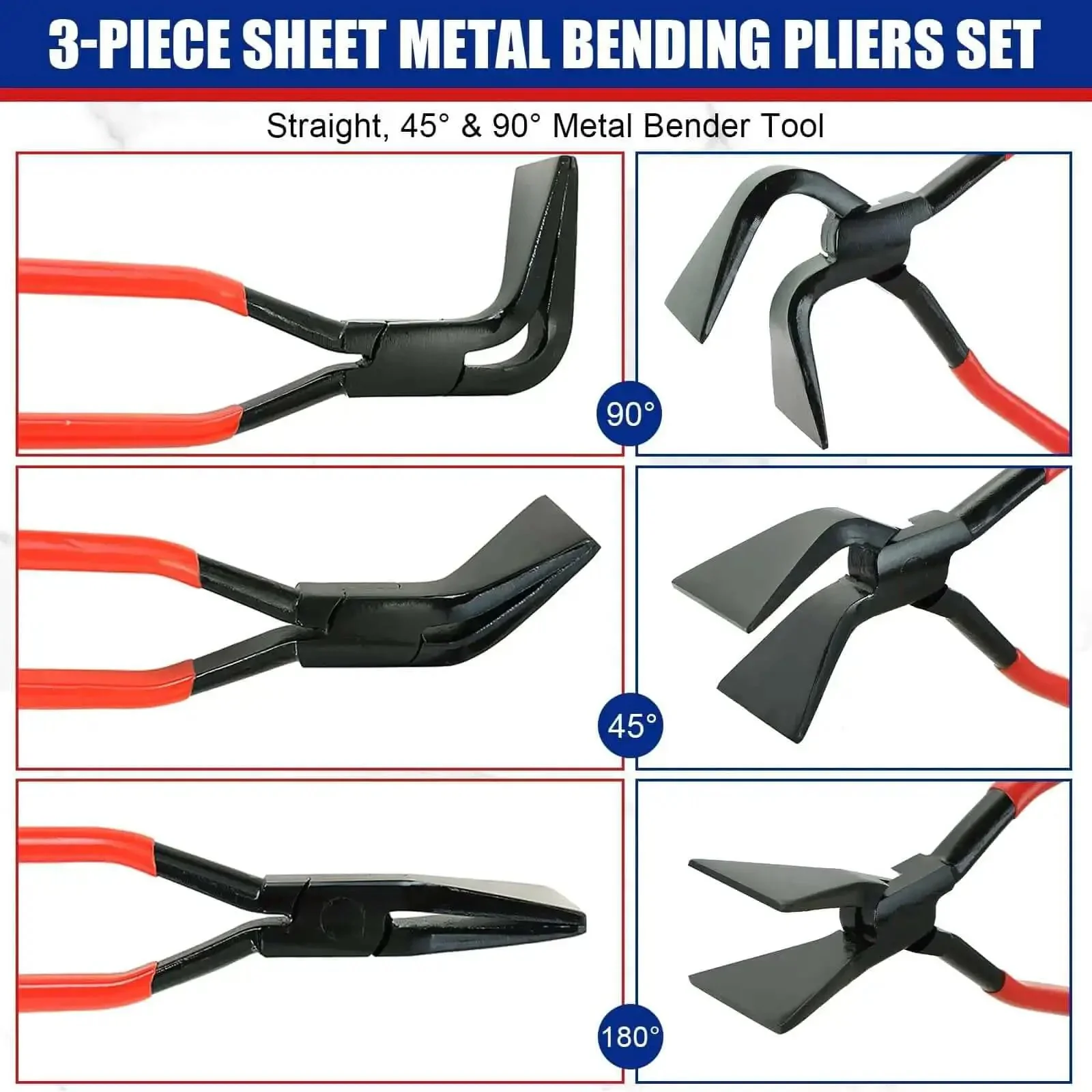 Three Piece Sheet Metal Bending Pliers Set For Roofers And Plumbers, Hand Seamers With Straight 45 And 90 Degree Benders, Pro Grade Heavy Duty Carbon Steel Core, Heat Resistant Chrome Finish, Ergonomic Rubber Grip For Fatigue Free Use - Image 4