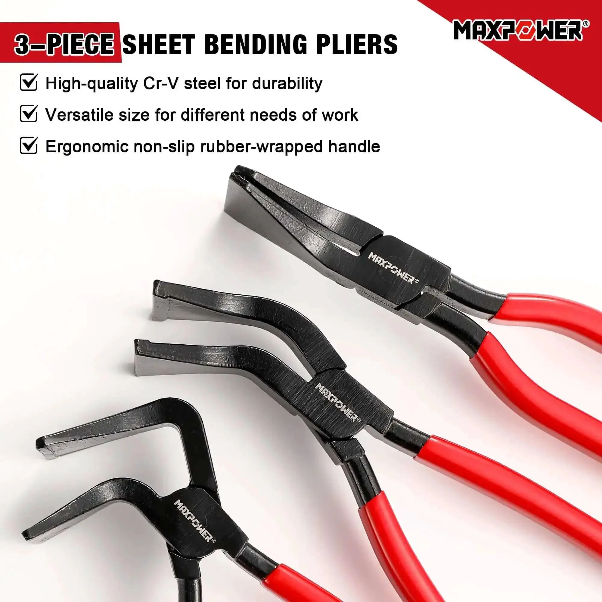 Three Piece Sheet Metal Bending Pliers Set With Straight 45 Degree And 90 Degree Jaws For Roofers And Plumbers Pro Grade Beefy Cr V Steel Hand Seamer Tools With Ergonomic Non Slip Handles For Metal Fabrication - Image 4