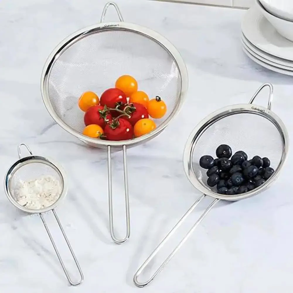 Three Piece Stainless Steel Mesh Strainer Set With Fine Mesh For Sifting, Straining, And Draining In The Kitchen, Great For Rinsing, Cooking, And Everyday Use, Includes Small, Medium, And Large Strainers - Image 2