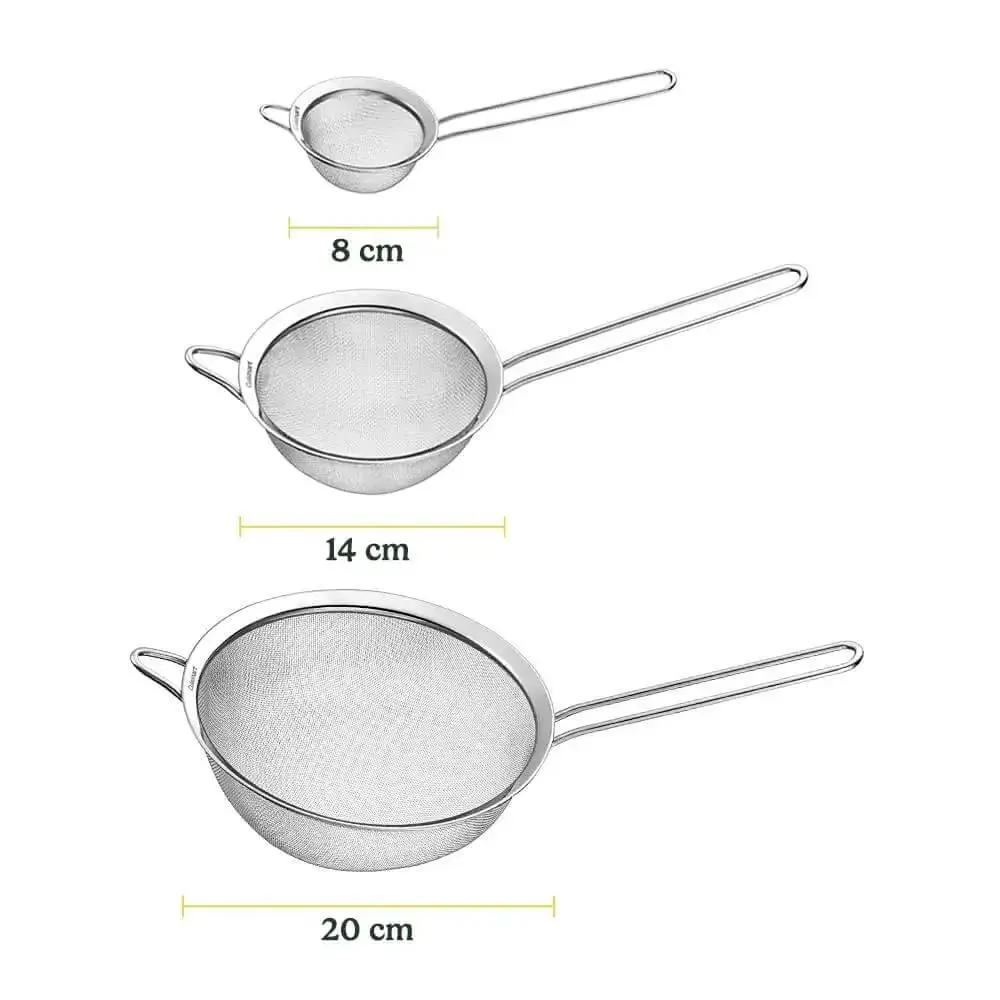 Three Piece Stainless Steel Mesh Strainer Set With Fine Mesh For Sifting, Straining, And Draining In The Kitchen, Great For Rinsing, Cooking, And Everyday Use, Includes Small, Medium, And Large Strainers - Image 6