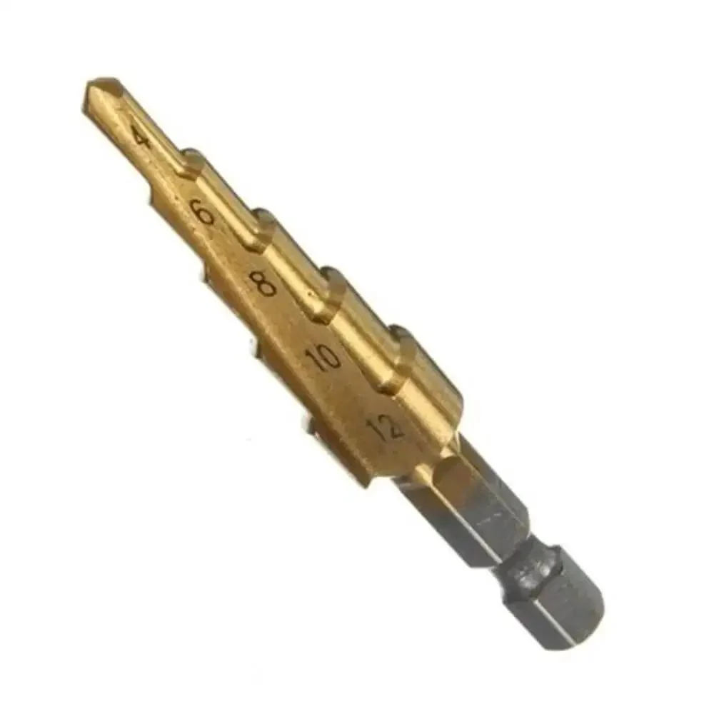 Three Piece Step Drill Bit Set That Rocks 4 12 20 32mm High Speed Steel Titanium Coated Hole Cutter For Aluminum Wood Plastic And Sheet Metal Deburring Chamfering And Oval Hole Opening - Image 2