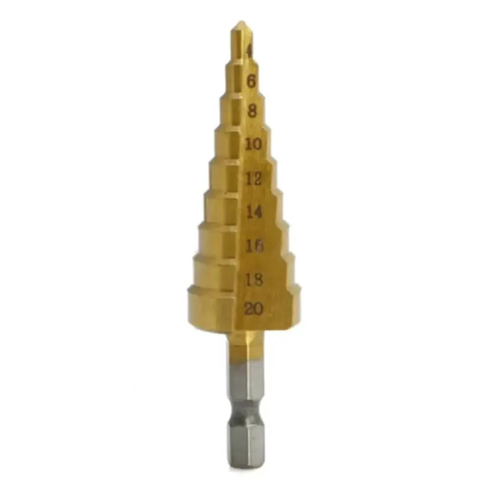 Three Piece Step Drill Bit Set That Rocks 4 12 20 32mm High Speed Steel Titanium Coated Hole Cutter For Aluminum Wood Plastic And Sheet Metal Deburring Chamfering And Oval Hole Opening - Image 7