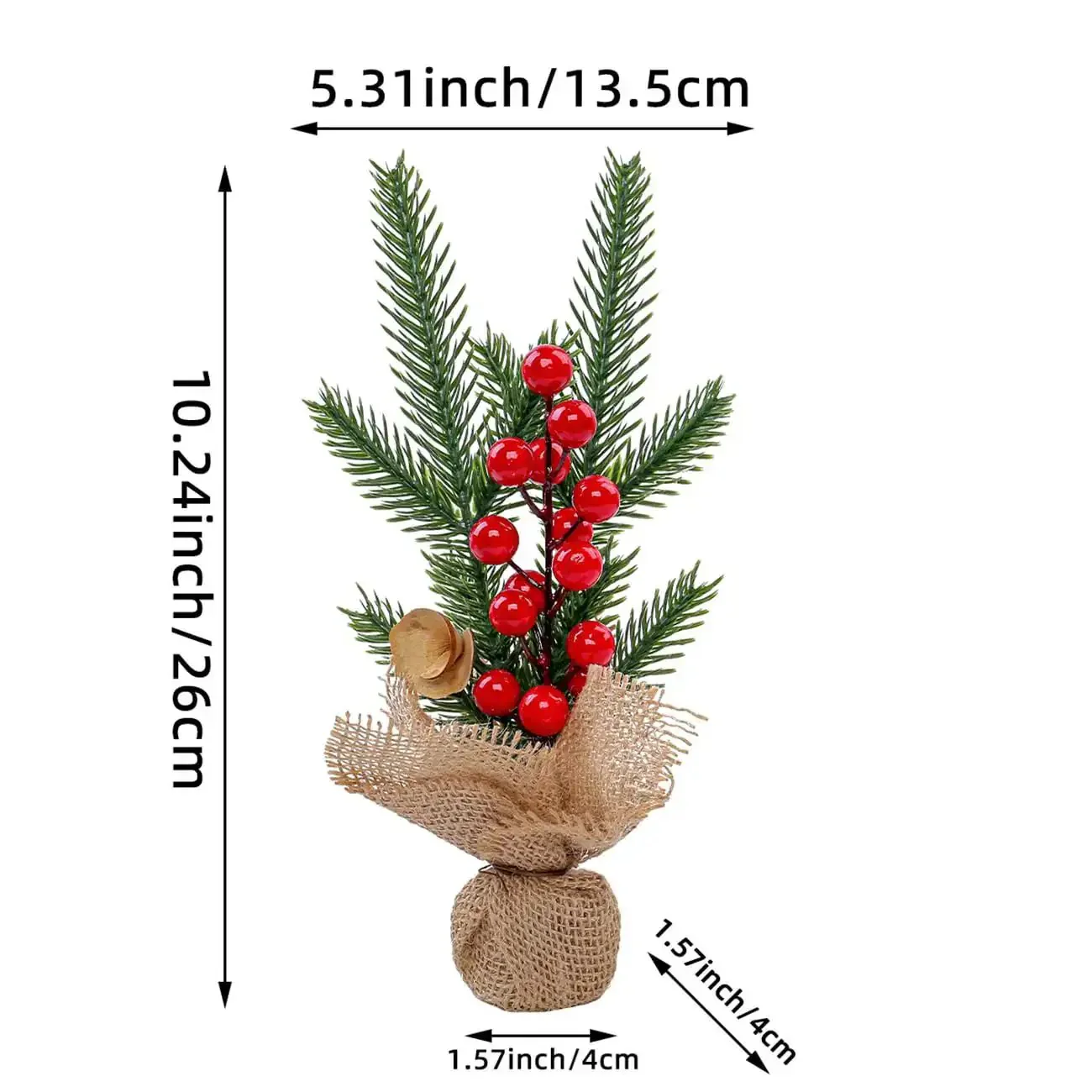 Three Piece Tabletop Christmas Tree Set Ready To Display Mini Artificial Xmas Trees Nine Point Eight Four Inches Tall With Red Berries Pinecones Nuts And Bows For A Cozy Desk Fireplace Holiday Decor - Image 5