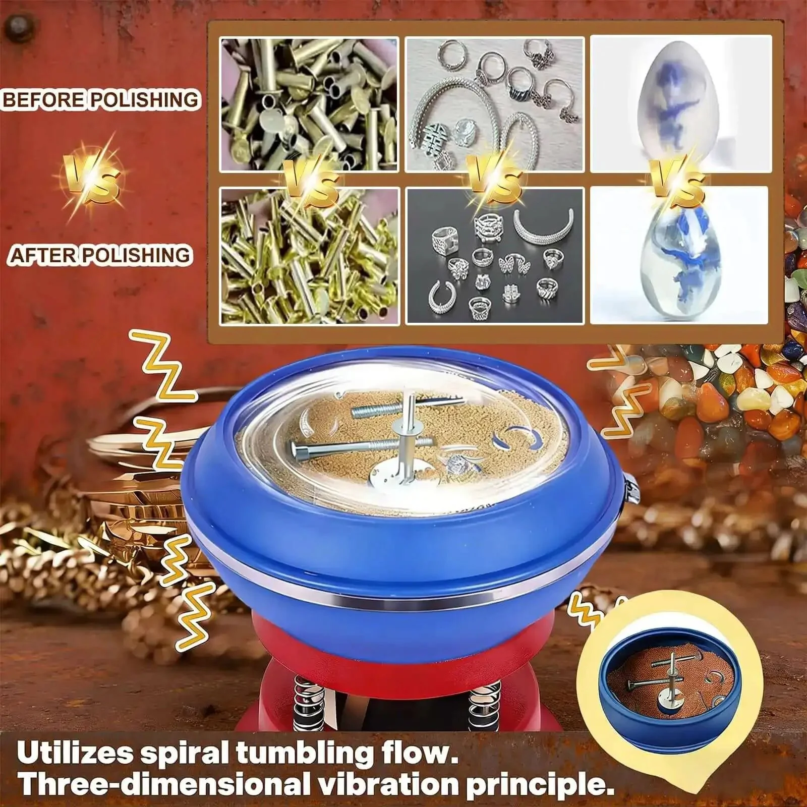 Three Point Five Liter Vibratory Rock Tumbler For Jewelry Polishing Electric Shaker Bowl Pro Grade Industrial Polisher With Three Dimensional Vibration For Fast Burr Removal Stain And Oil Cleanup Smooth Finish High Efficiency 110V - Image 7
