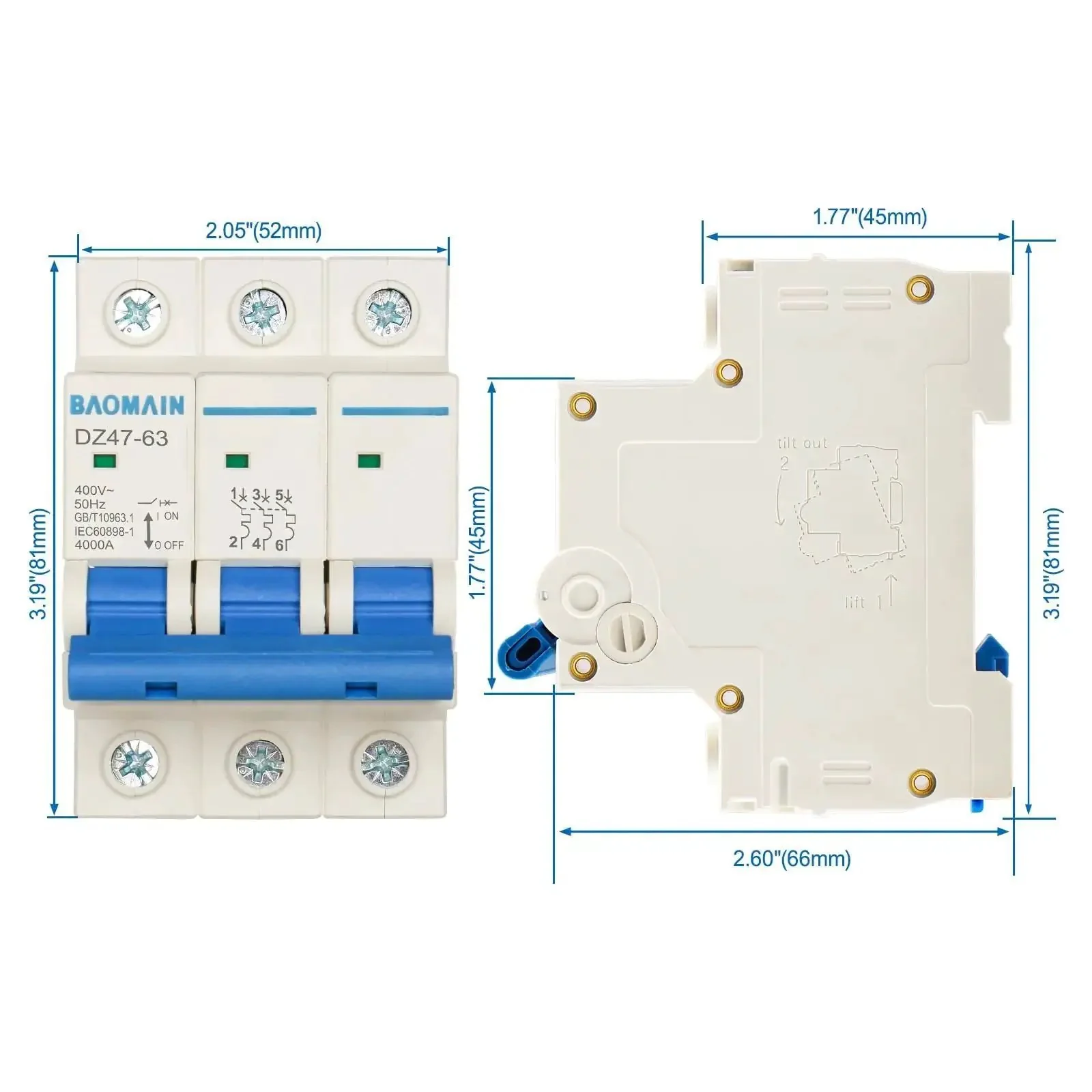 Three Pole 3 Amp DZ47-63 C3 Miniature Circuit Breaker For DIN Rail Mount 400V AC Distribution Panels Perfect For Lighting And Power Circuits Fast Reliable Trip High Breaking Capacity Pro Grade MCB - Image 2