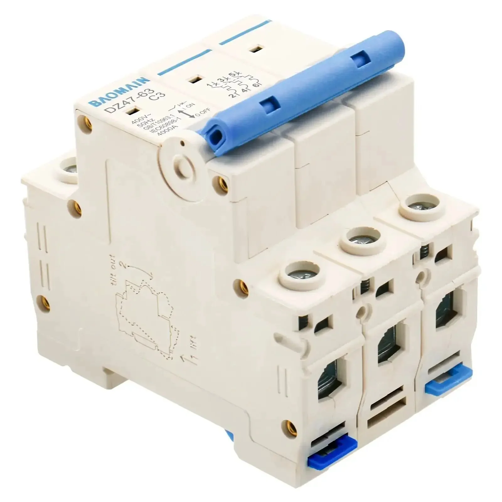 Three Pole 3 Amp DZ47-63 C3 Miniature Circuit Breaker For DIN Rail Mount 400V AC Distribution Panels Perfect For Lighting And Power Circuits Fast Reliable Trip High Breaking Capacity Pro Grade MCB - Image 5