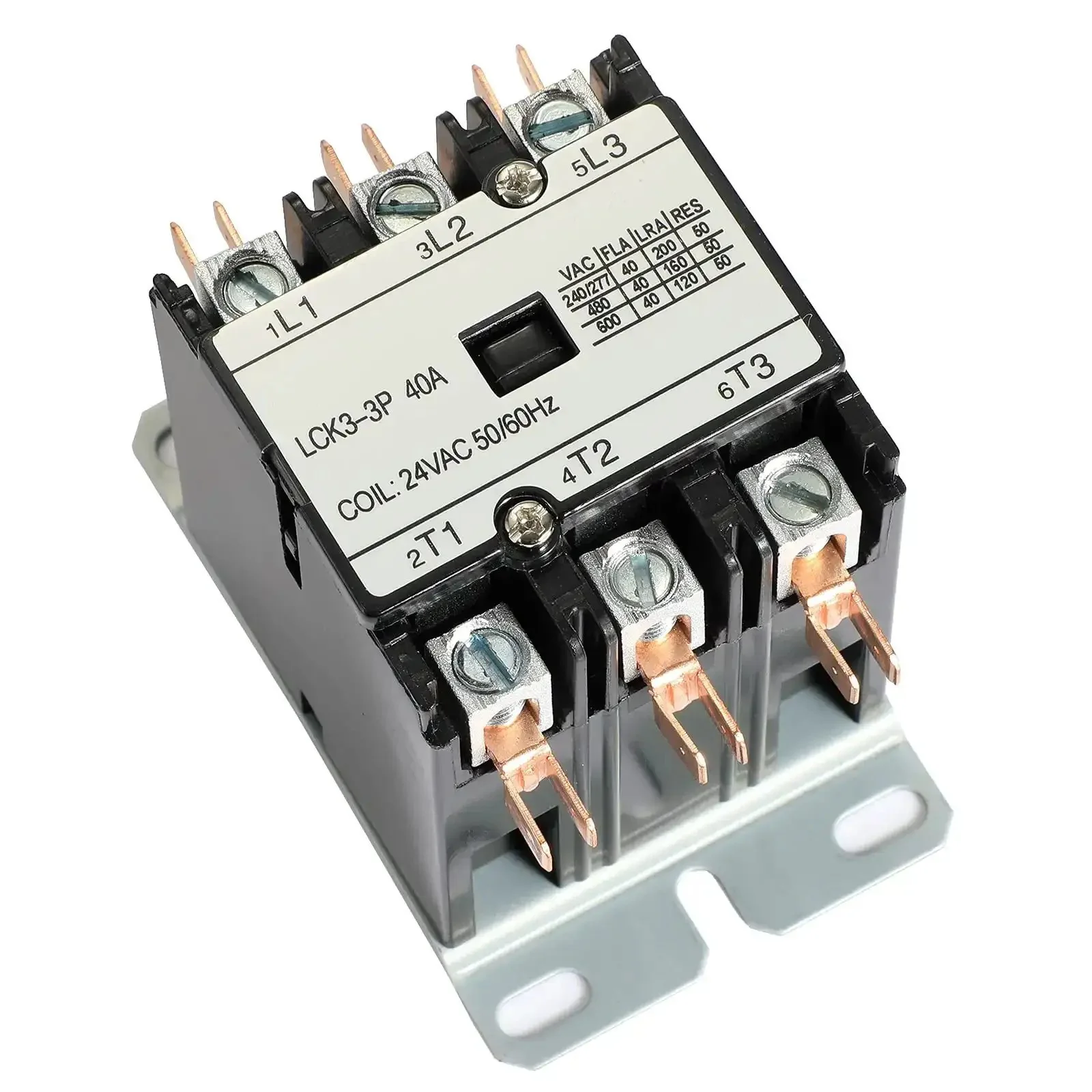 Three Pole 40 Amp 24 Volt AC Coil Definite Purpose Air Conditioner Contactor With Quick Connect Terminals And Lug Screws Heavy Duty HVAC Relay 600V Max Rating