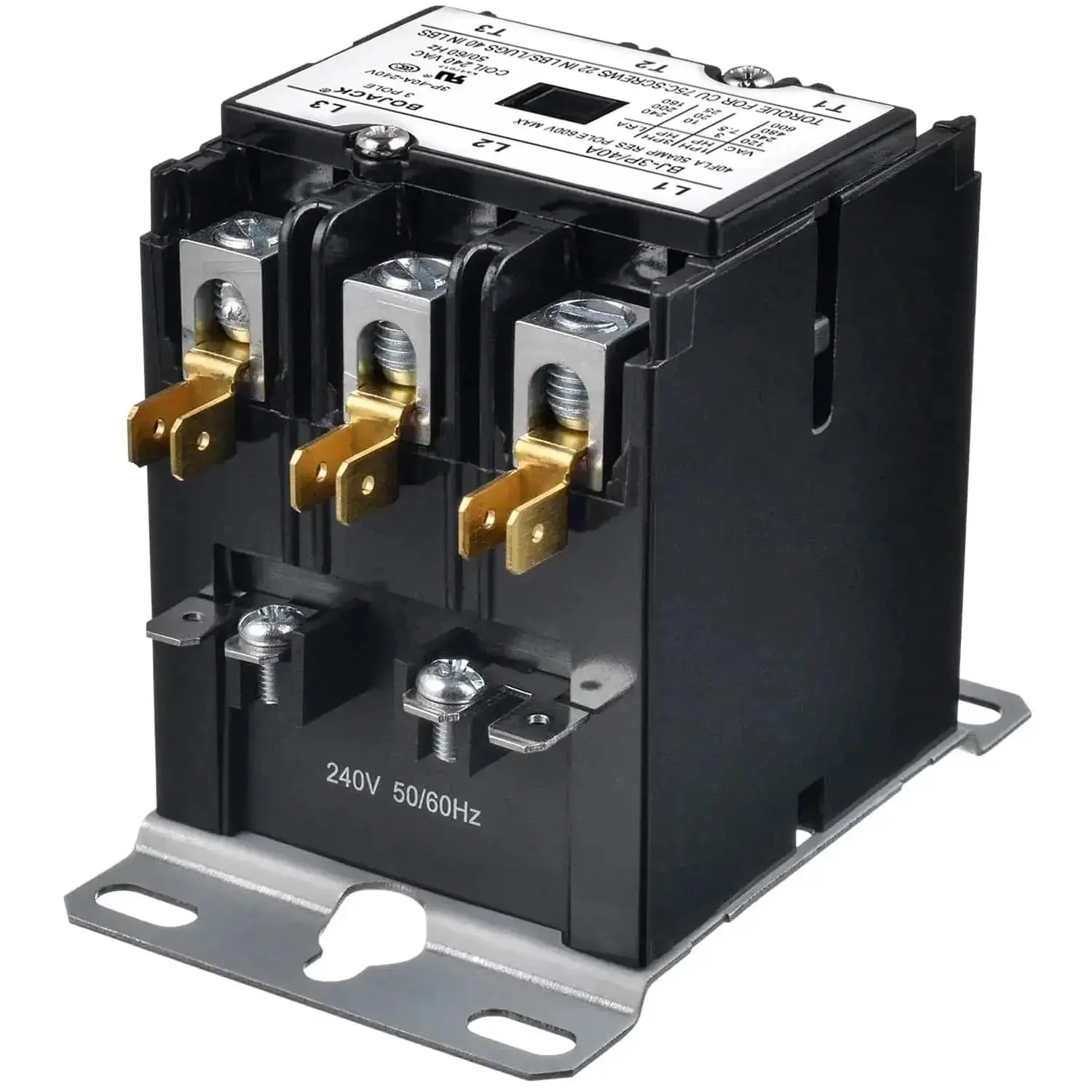 Three Pole 40 Amp 240V AC Definite Purpose Contactor For Air Conditioner Condenser Beefy Heavy Duty HVAC Coil 240 VAC 50 60 Hz 600V Max Withstand Reliable Industrial Grade Switch