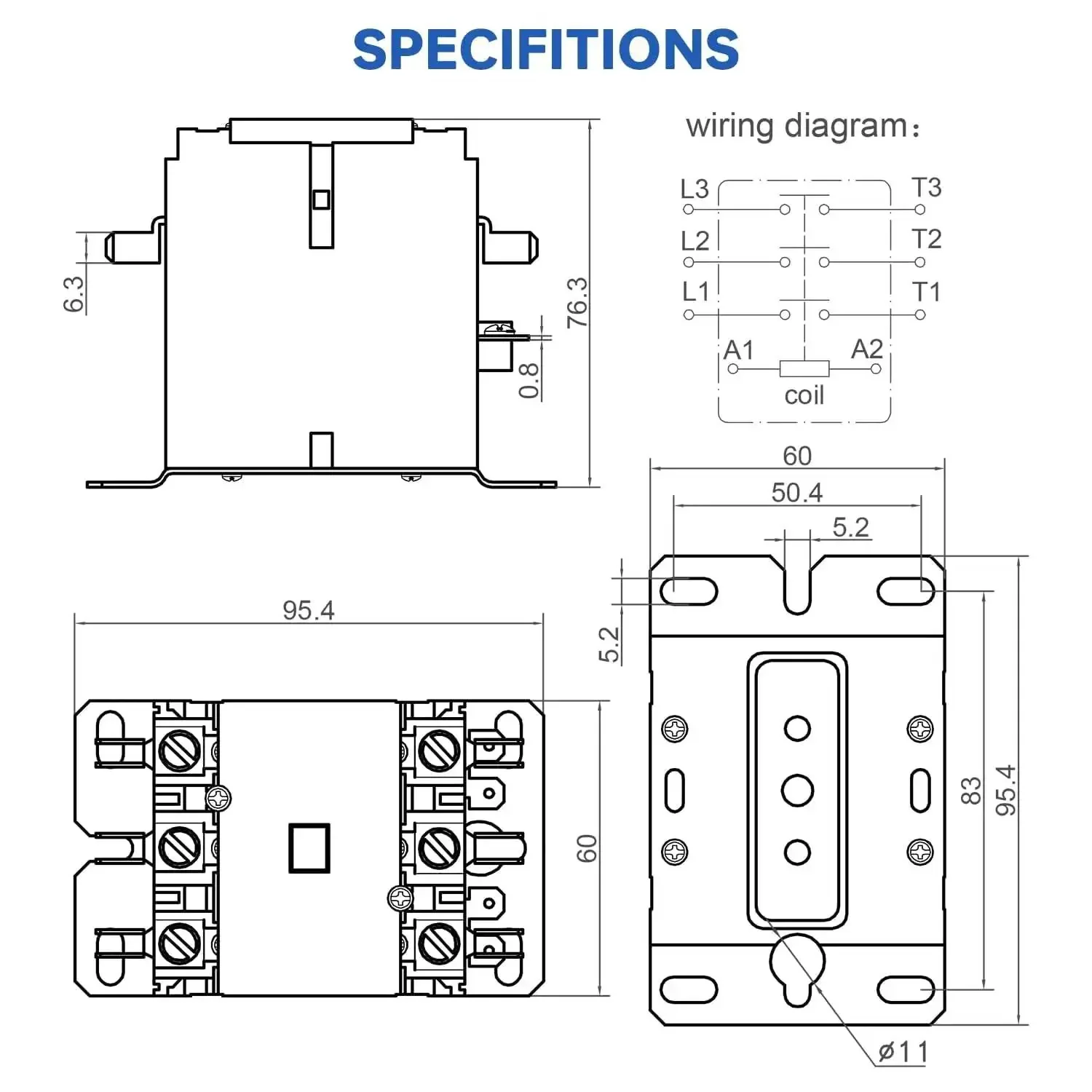 Three Pole 40 Amp 240V AC Definite Purpose Contactor For Air Conditioner Condenser Beefy Heavy Duty HVAC Coil 240 VAC 50 60 Hz 600V Max Withstand Reliable Industrial Grade Switch - Image 4