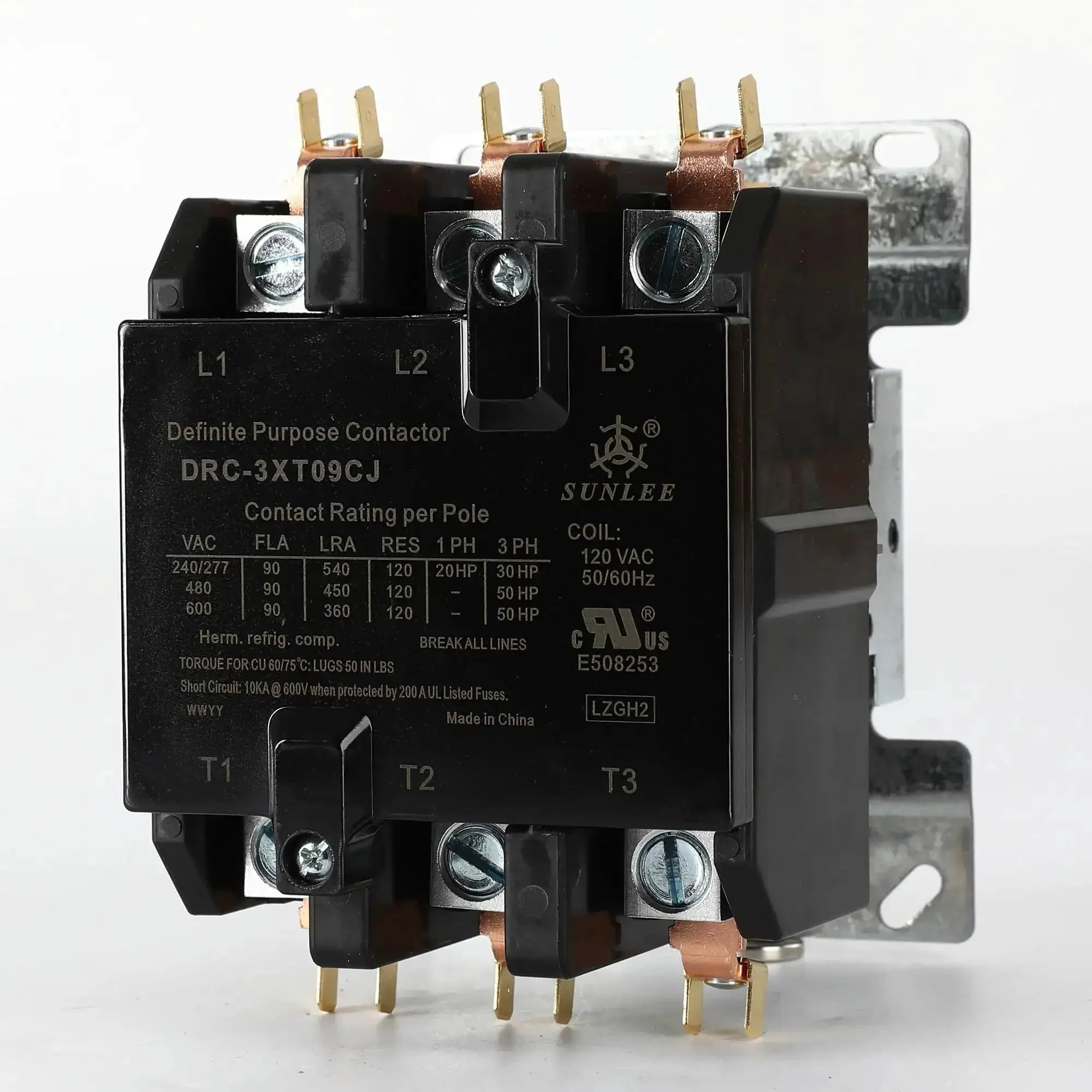 Three Pole 90 Amp 120 Volt AC Contactor With Silver Cadmium Oxide Contacts And Class F Insulation A2L Compliant For Industrial Control UL 508 And UL 60947 4 1 Definite Purpose DP Contactor Equivalent To 42GE35AJ - Image 6