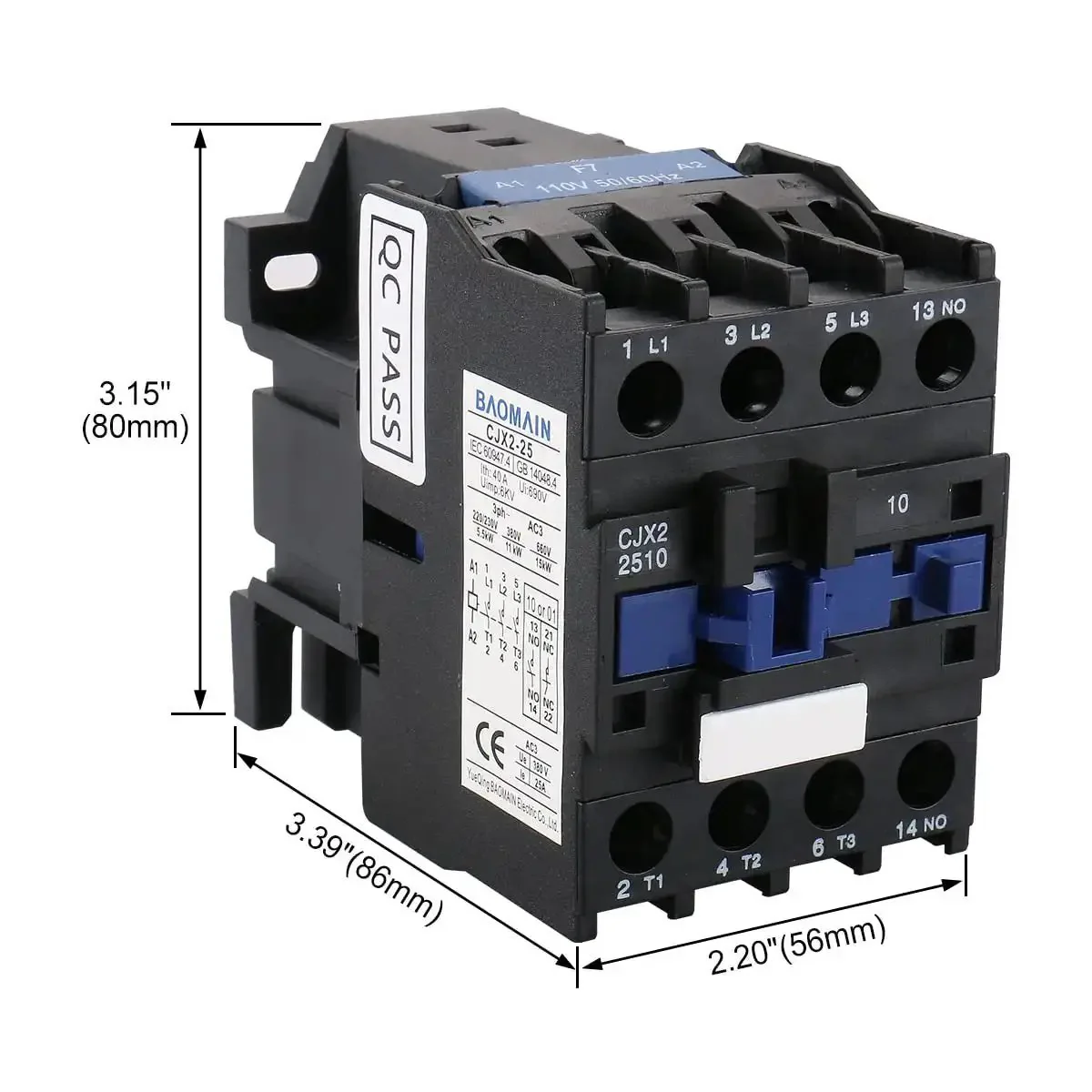 Three-Pole AC Contactor CJX2-2510 With 110VAC Coil, 3NO And 1NO Auxiliary, 660V Three-Phase, DIN Rail Mount, Built For Motor Starters, Pumps, And Industrial Control Panels - Image 3