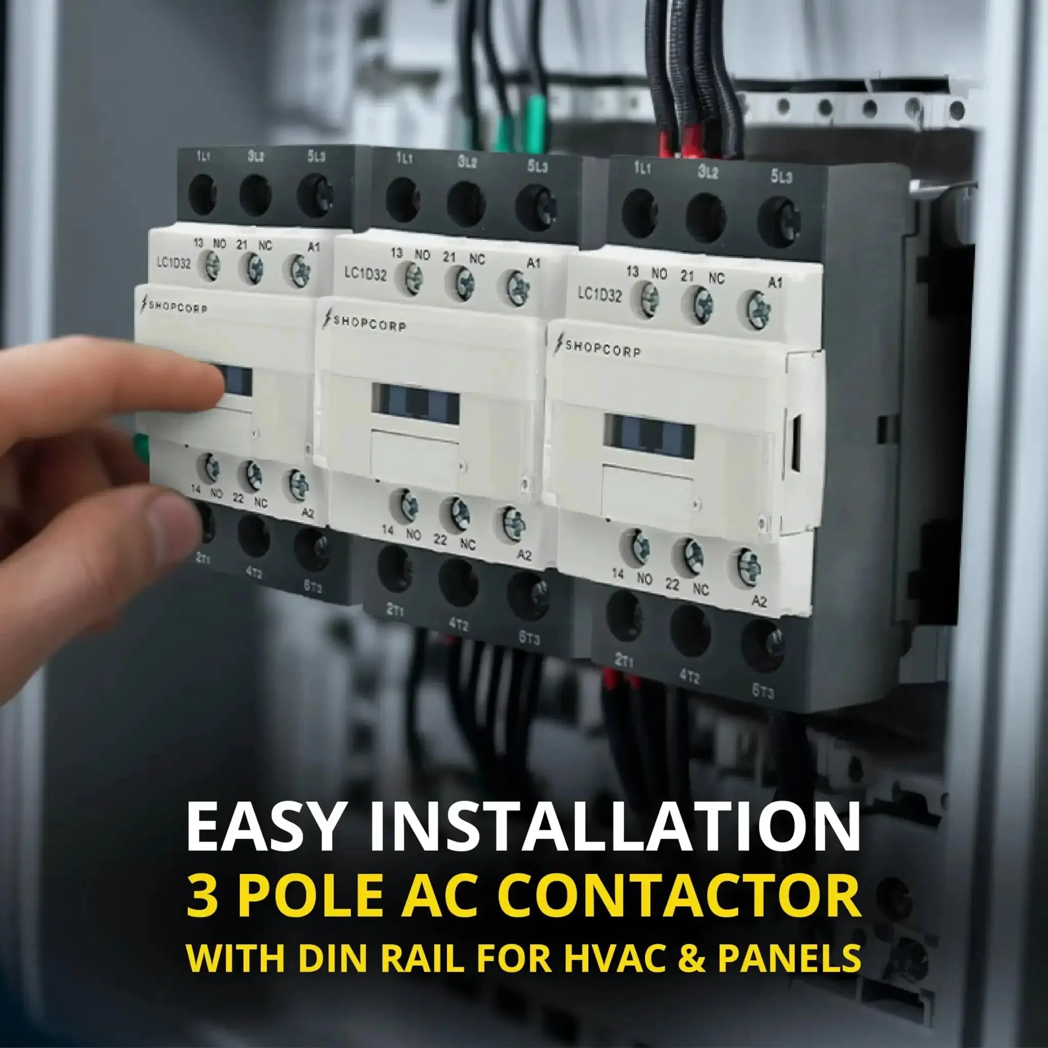 Three Pole Contactor With 120V Coil, 30 Amp Normally Open 1NO/1NC Auxiliary, IEC 660V Rated, DIN Rail Mounting Base, HVAC Lighting And Electric Load Control, Suitable For AC-1 And AC-3 Applications, 110-120VAC Coil - Image 2