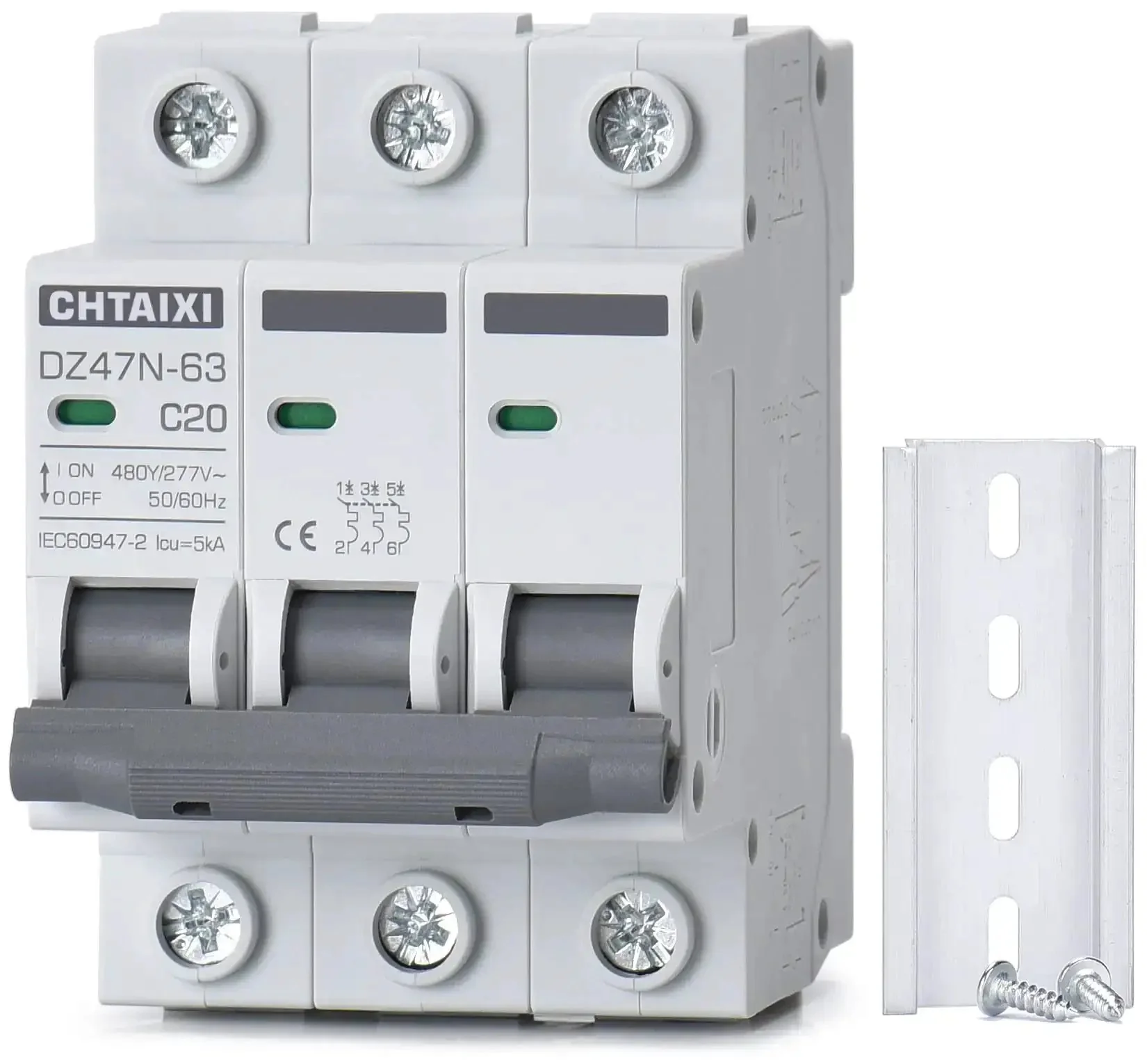 Three Pole DIN Rail Mount Circuit Breaker 20 Amp 480V AC Miniature Breaker With Thermal Magnetic Trip Built Tough For Overload And Short Circuit Protection Easy Install AC Disconnect Switch MCB C20