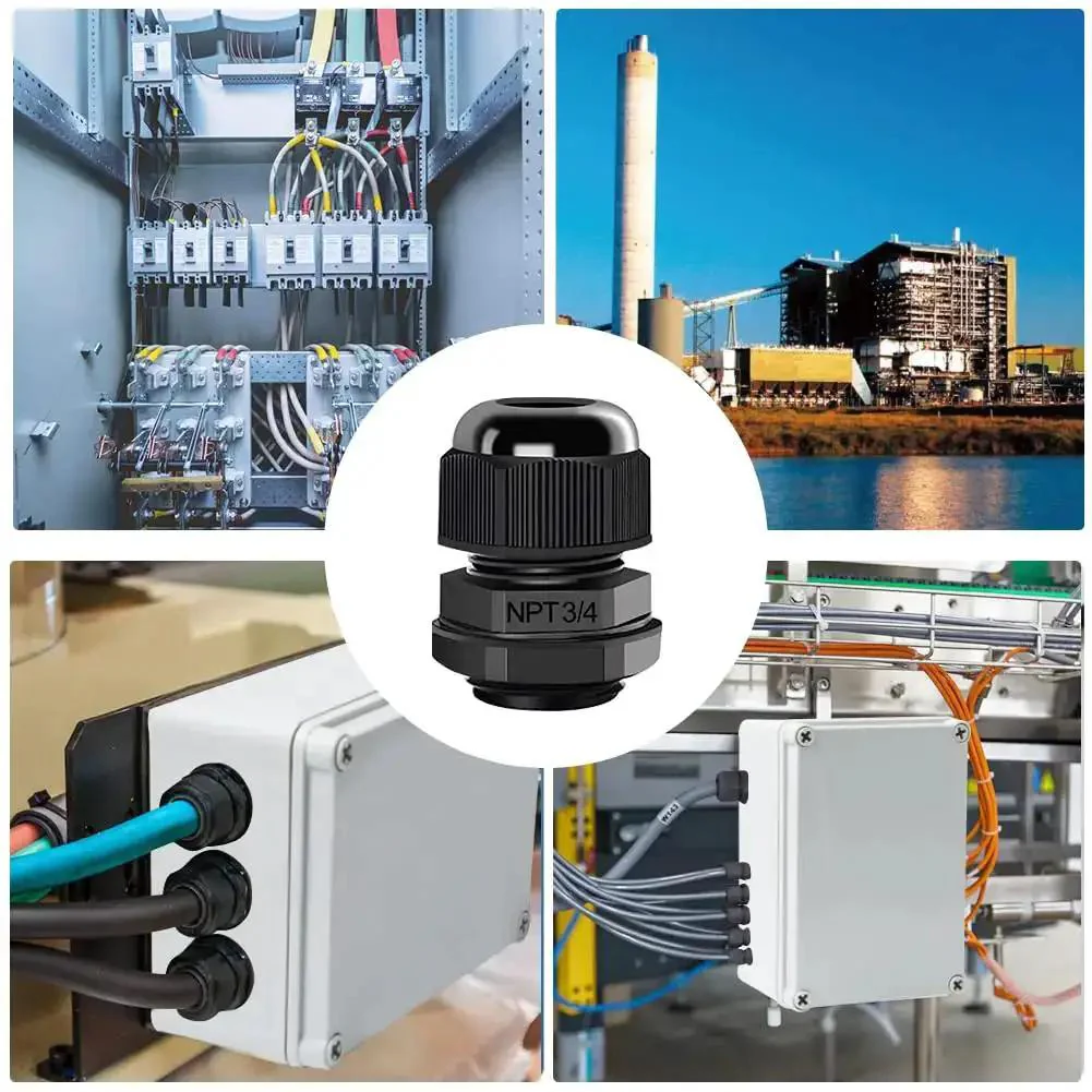 Three Quarter Inch NPT Cable Glands Nylon PA66 IP68 Waterproof Adjustable Heavy Duty Strain Relief Cord Grips Junction Box Wire Gland Connectors With Gaskets And Locknuts Black 6 Pieces - Image 3