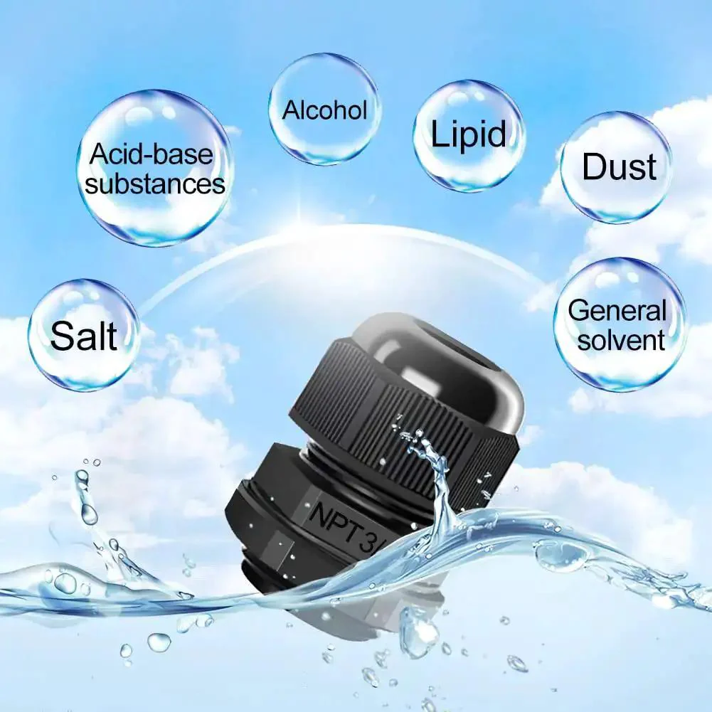 Three Quarter Inch NPT Cable Glands Nylon PA66 IP68 Waterproof Adjustable Heavy Duty Strain Relief Cord Grips Junction Box Wire Gland Connectors With Gaskets And Locknuts Black 6 Pieces - Image 4