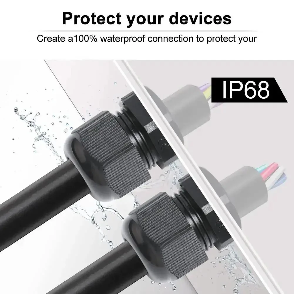 Three Quarter Inch NPT Cable Glands Nylon PA66 IP68 Waterproof Adjustable Heavy Duty Strain Relief Cord Grips Junction Box Wire Gland Connectors With Gaskets And Locknuts Black 6 Pieces - Image 5