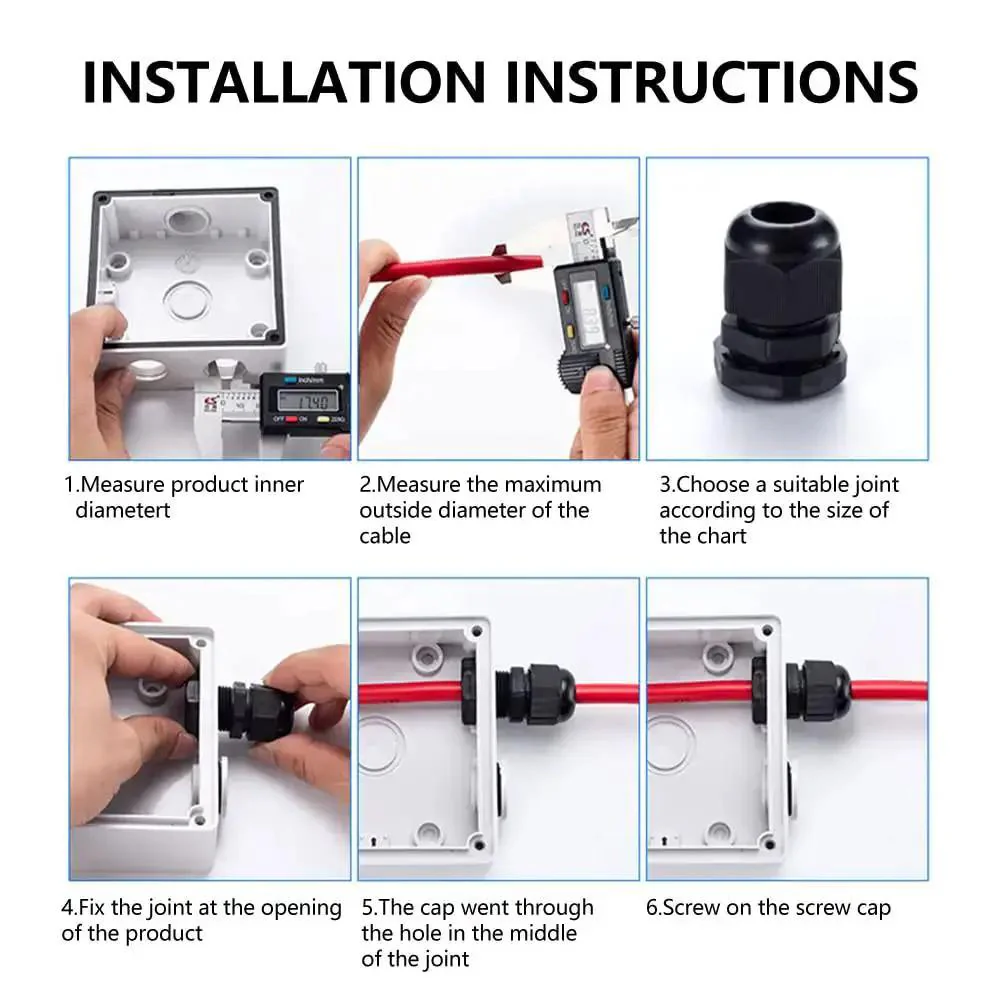 Three Quarter Inch NPT Cable Glands Nylon PA66 IP68 Waterproof Adjustable Heavy Duty Strain Relief Cord Grips Junction Box Wire Gland Connectors With Gaskets And Locknuts Black 6 Pieces - Image 7