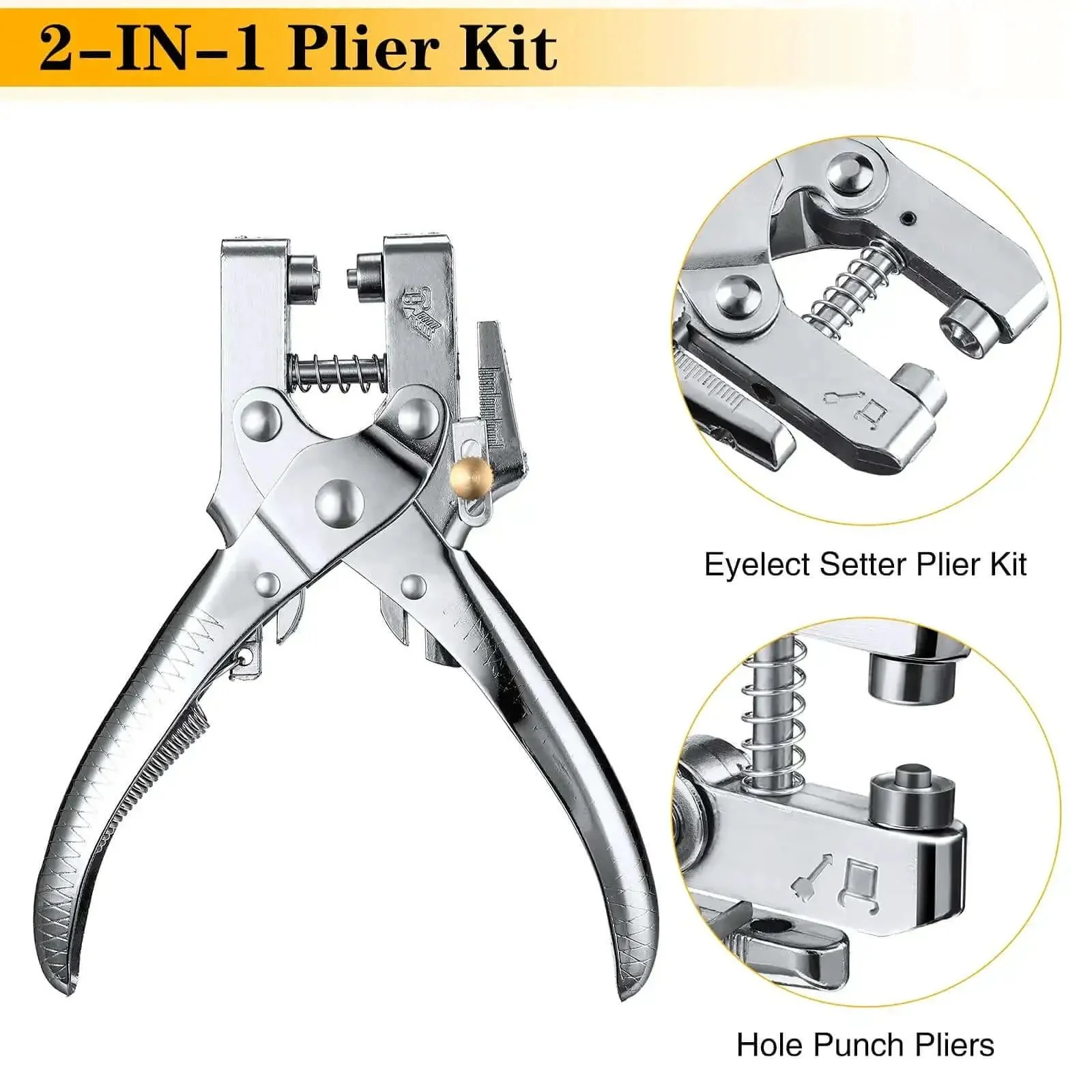 Three Sixteenth Inch Grommet Tool Kit Eyelet Pliers Set With Hole Punch Hand Press And 200 Eyelets For Shoes Clothes And Bags Includes Four Color Options Silver Gold Bronze Green And Gunmetal - Image 4