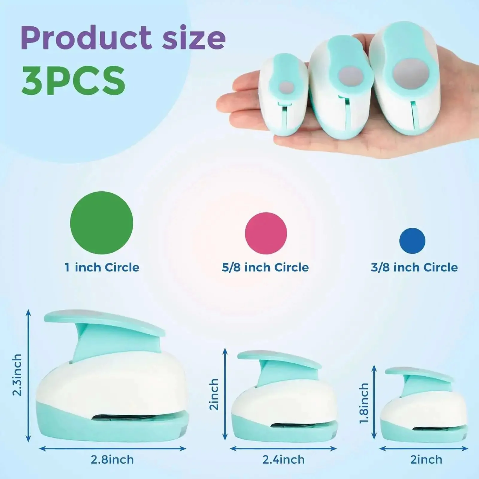 Three Size Circle Hole Punch Set For Scrapbooking And Card Making Includes 1 Inch, Five Eighth Inch, And Three Eighth Inch Circles, Perfect For Journals, DIY Albums, Photos, Layering, Confetti, And Craft Projects - Image 2