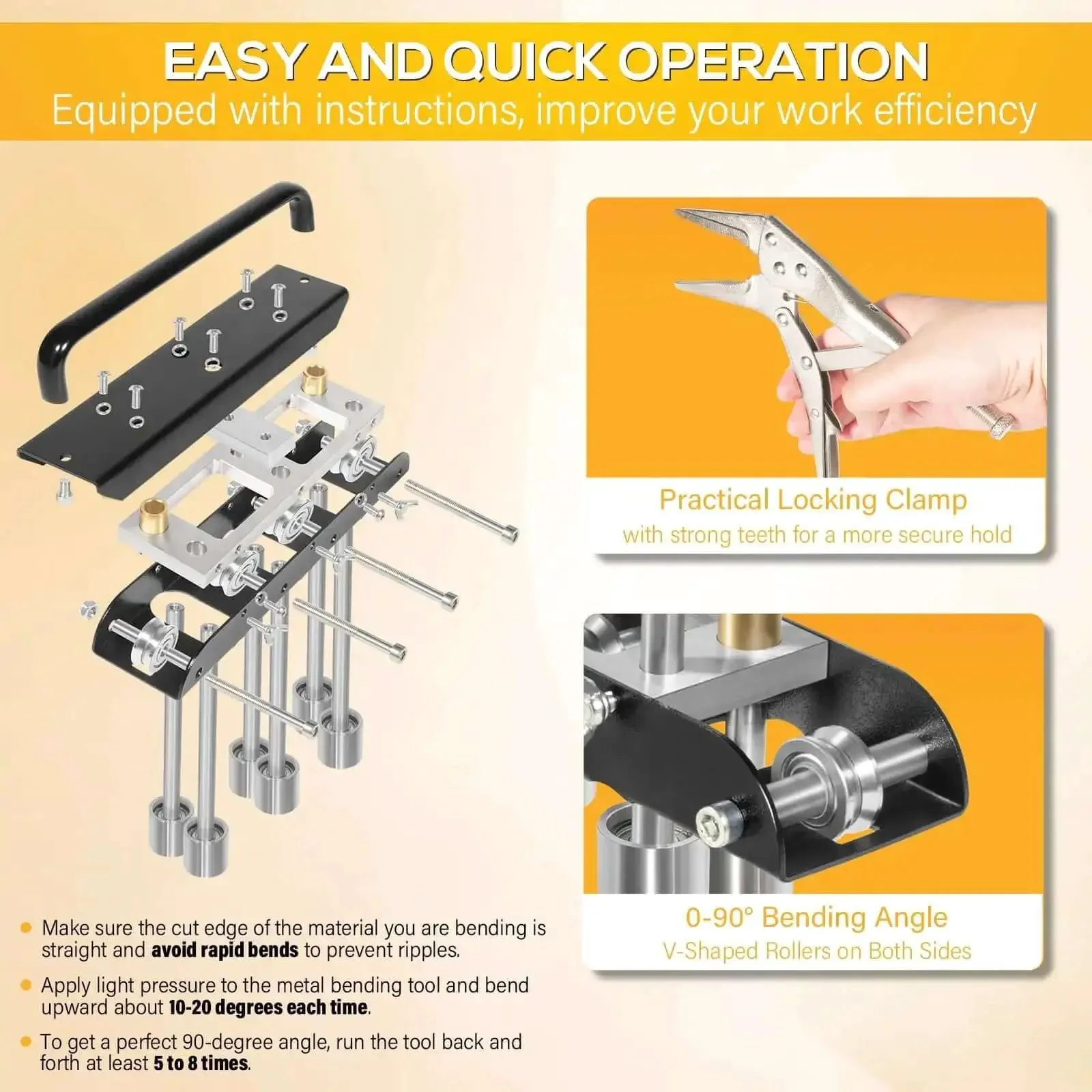 Three Station Edge Roller Bead Bender For Sheet Metal 0 To 90 Degree Bends Large Radius Crimp Tool Pro Grade Adjustable For 5/8 To 4 Inch Bends In 29 To 22 Gauge Steel Ideal For Metal Roofing And Aluminum Copper DIY Projects - Image 5