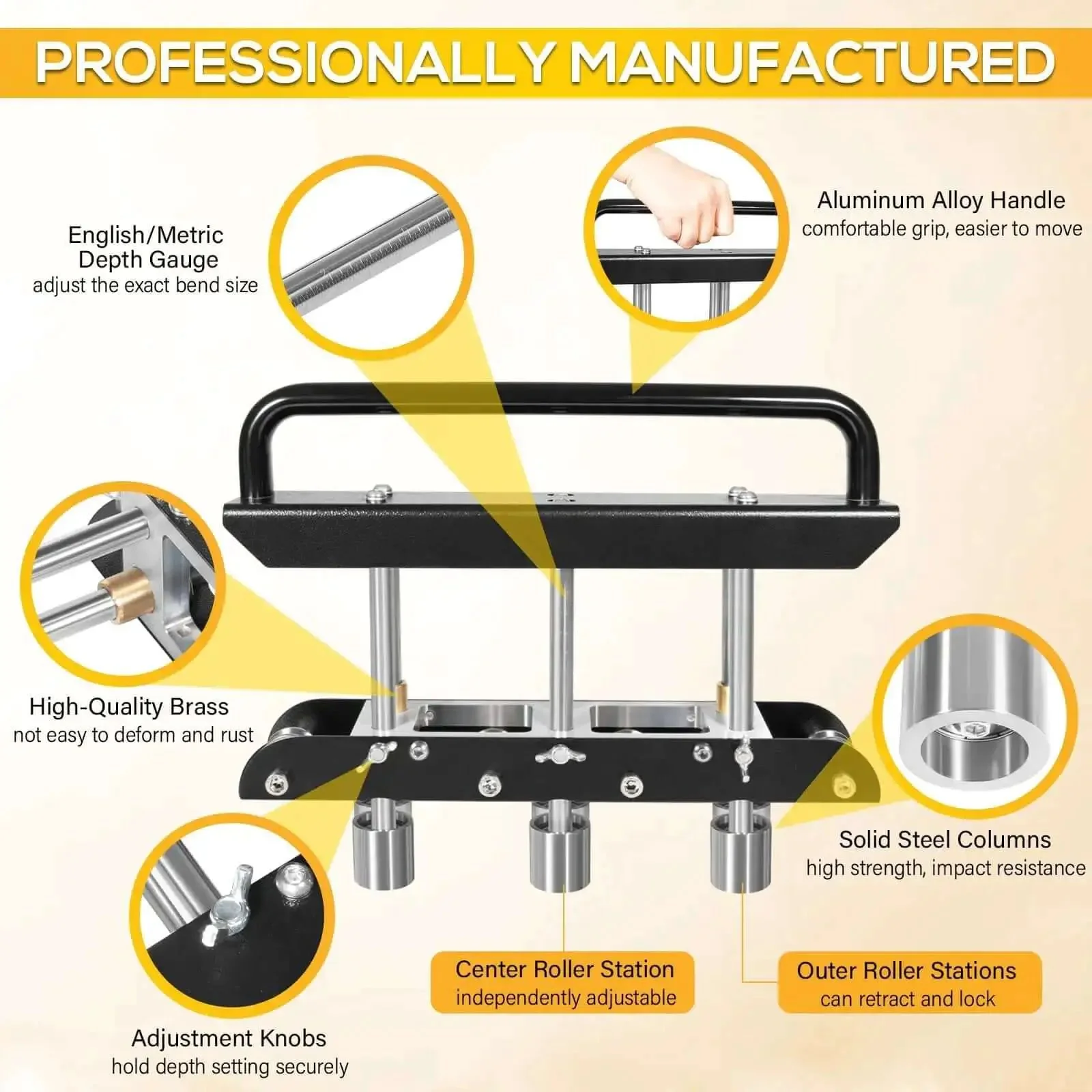 Three Station Edge Roller Bead Bender For Sheet Metal 0 To 90 Degree Bends Large Radius Crimp Tool Pro Grade Adjustable For 5/8 To 4 Inch Bends In 29 To 22 Gauge Steel Ideal For Metal Roofing And Aluminum Copper DIY Projects - Image 7