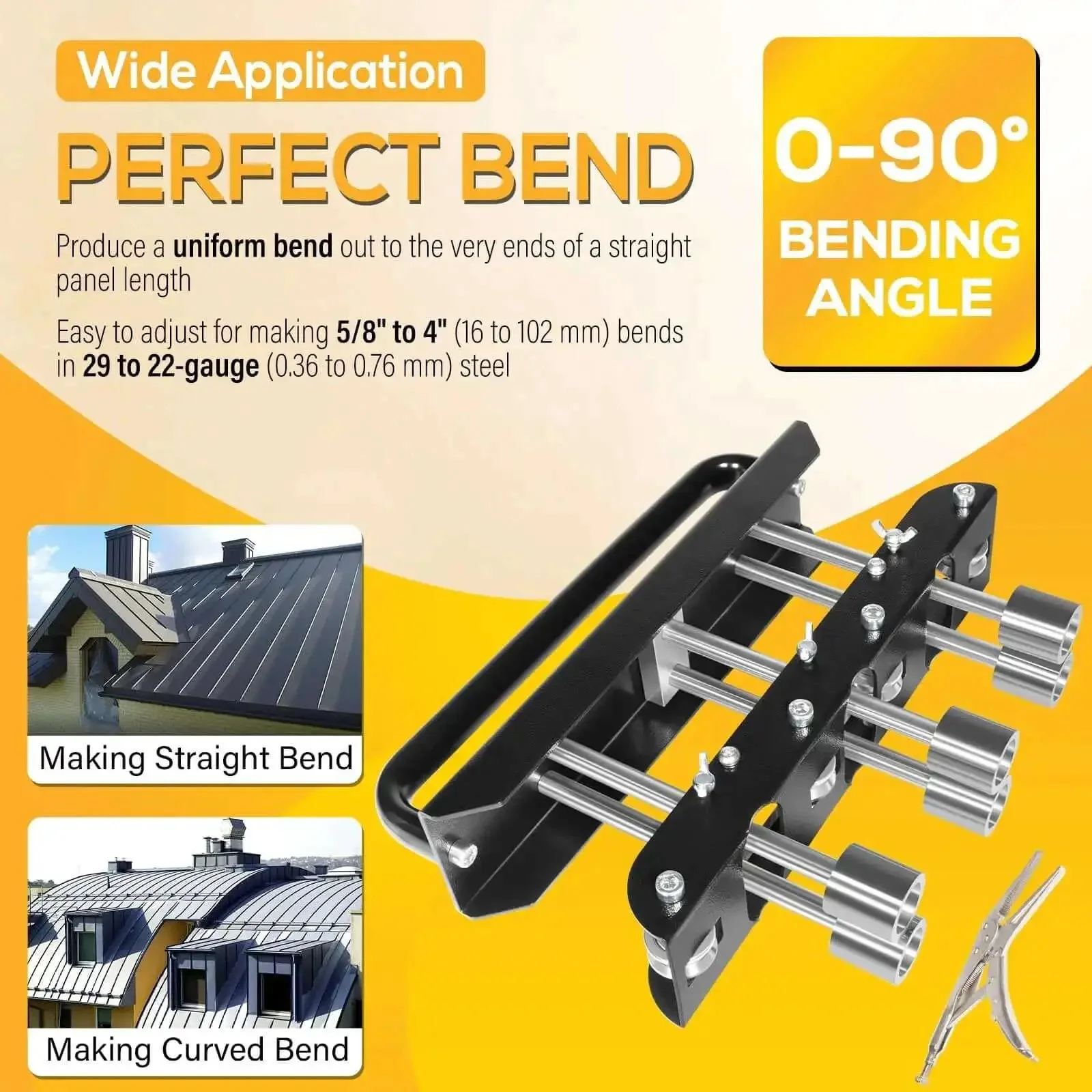 Three Station Edge Roller Bead Bender For Sheet Metal 0 To 90 Degree Bends Large Radius Crimp Tool Pro Grade Adjustable For 5/8 To 4 Inch Bends In 29 To 22 Gauge Steel Ideal For Metal Roofing And Aluminum Copper DIY Projects - Image 9
