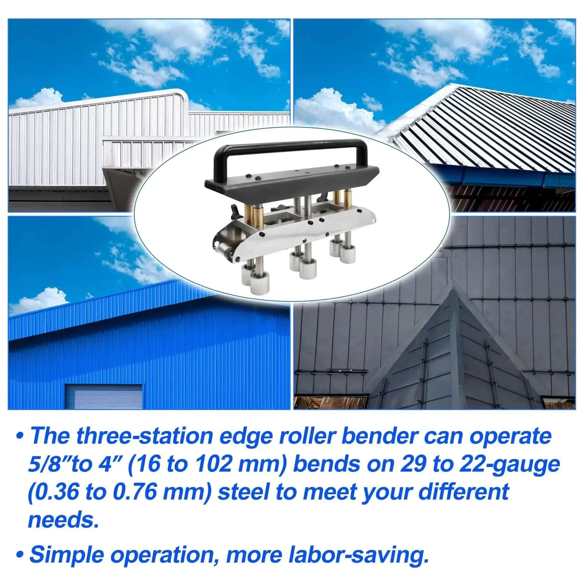 Three Station Edge Roller Bender For Metal Roofing And Sheet Metal, Dual Bending Styles Straight And Curved, 0 To 90 Degree Angles, Large Bender For Five Eighth To Four Inch Bends In 29 To 22 Gauge Steel, Built Tough - Image 4