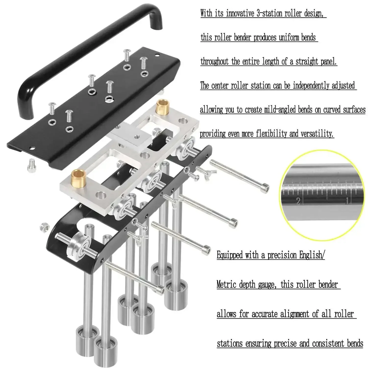 Three Station Edge Roller Bender for Sheet Metal Beading, Large Radius Bending Tool With 0 to 90 Degree Range, Handles 29 to 22 Gauge Steel, Produces Five Eighths To Four Inches Bends For Roof Panels And DIY Metalwork - Image 5