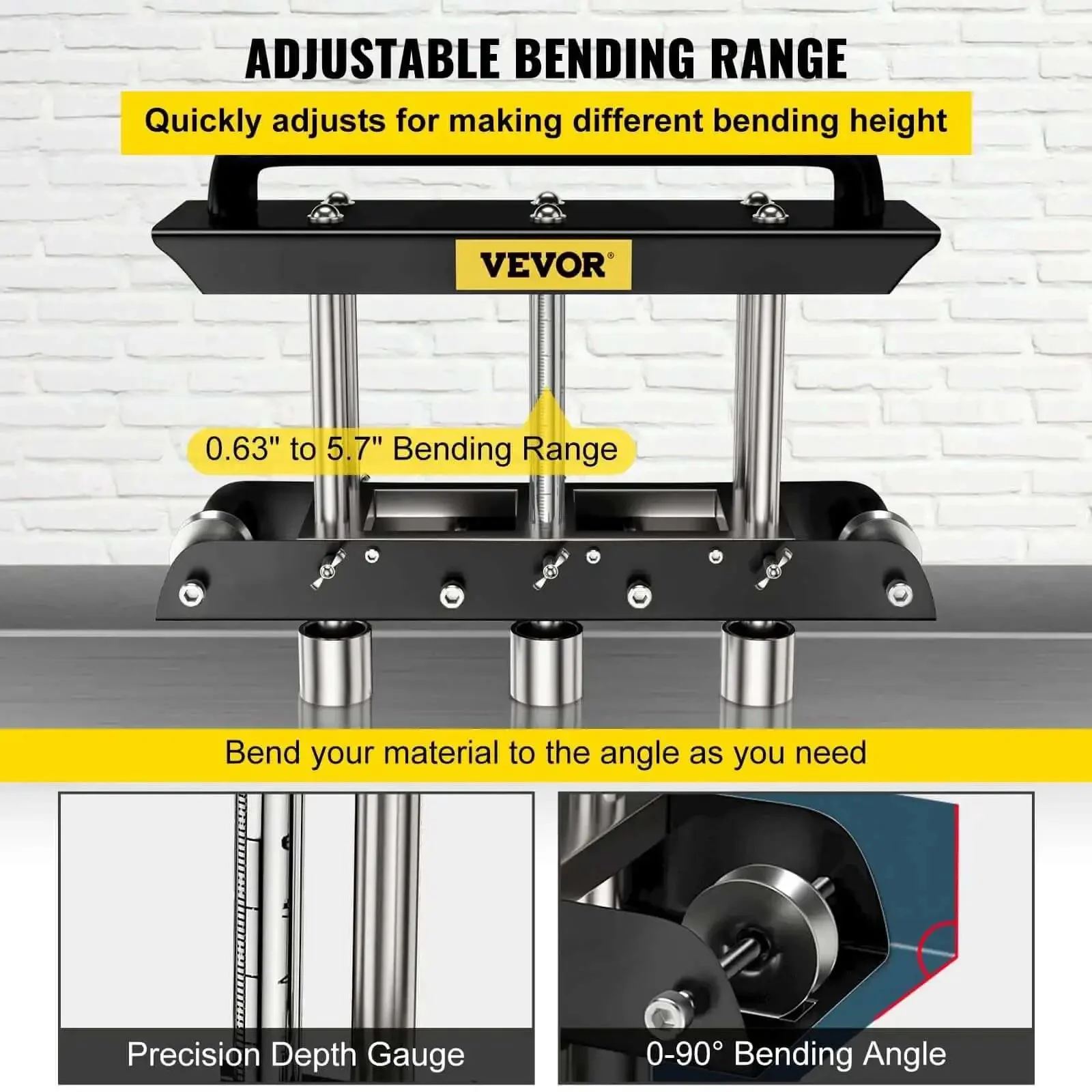 Three Station Edge Roller Bender for Sheet Metal Fabrication, 0-90 Degree Bends, Adjustable 0.63-5.7 in Heights, 16-145 mm Bends in 30-19 Gauge Steel, Heavy Duty All Metal Build, Black and Silver Finish, Uniform Bend Ends - Image 11